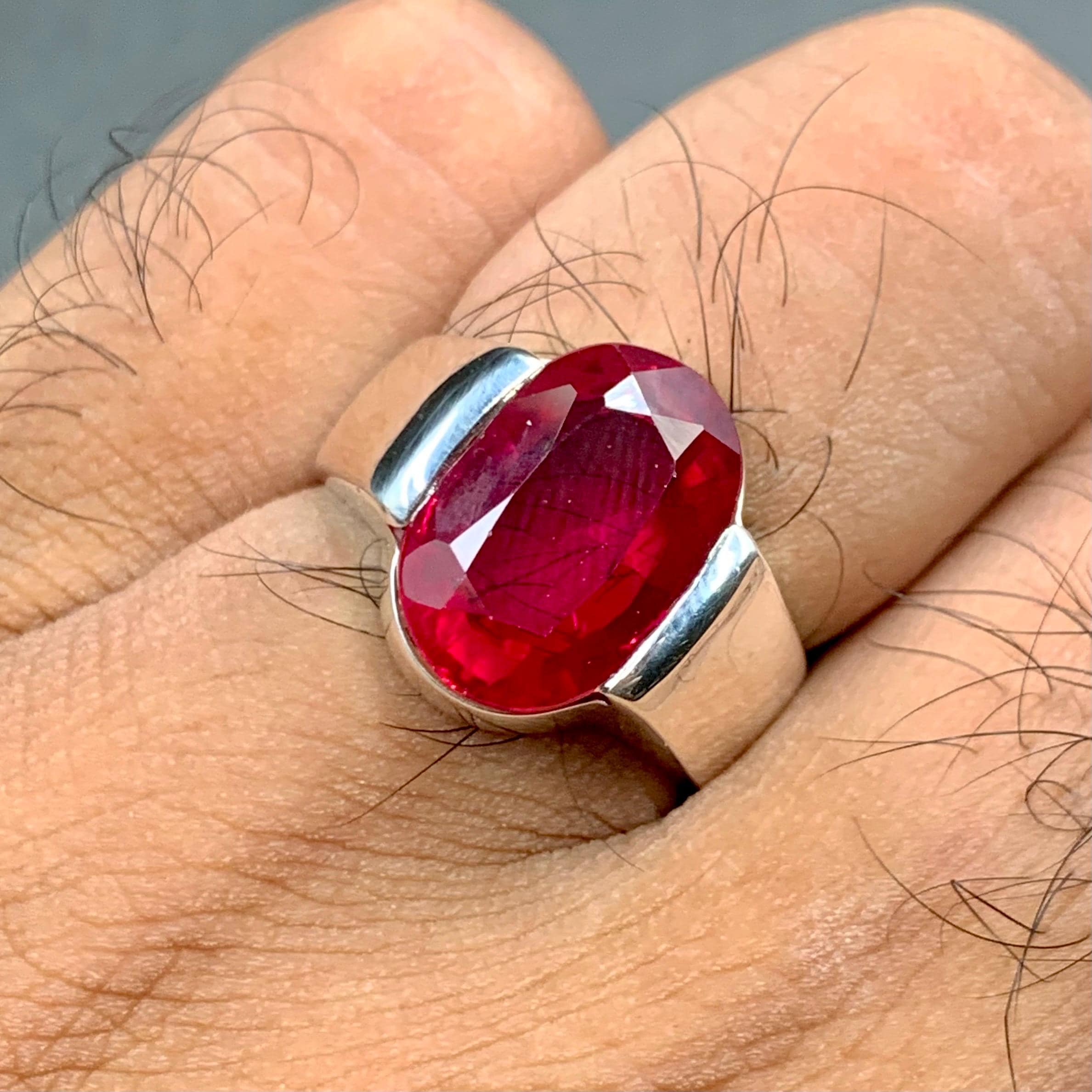 Handcrafted Deep Red Ruby Mens Ring Sterling Silver 925 Anari Yaqoot Ring Ruby Gemstone Ring