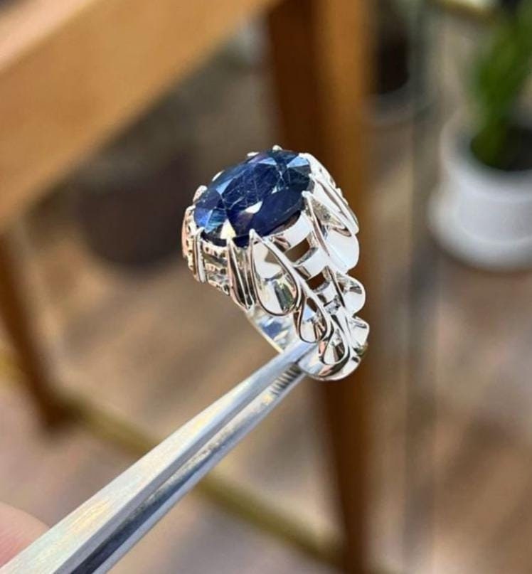 Handcrafted 10 Carats Sapphire Ring, Mens Sapphire Ring, Natural Sapphire 925 Sterling Silver Ring, Neelam Ring
