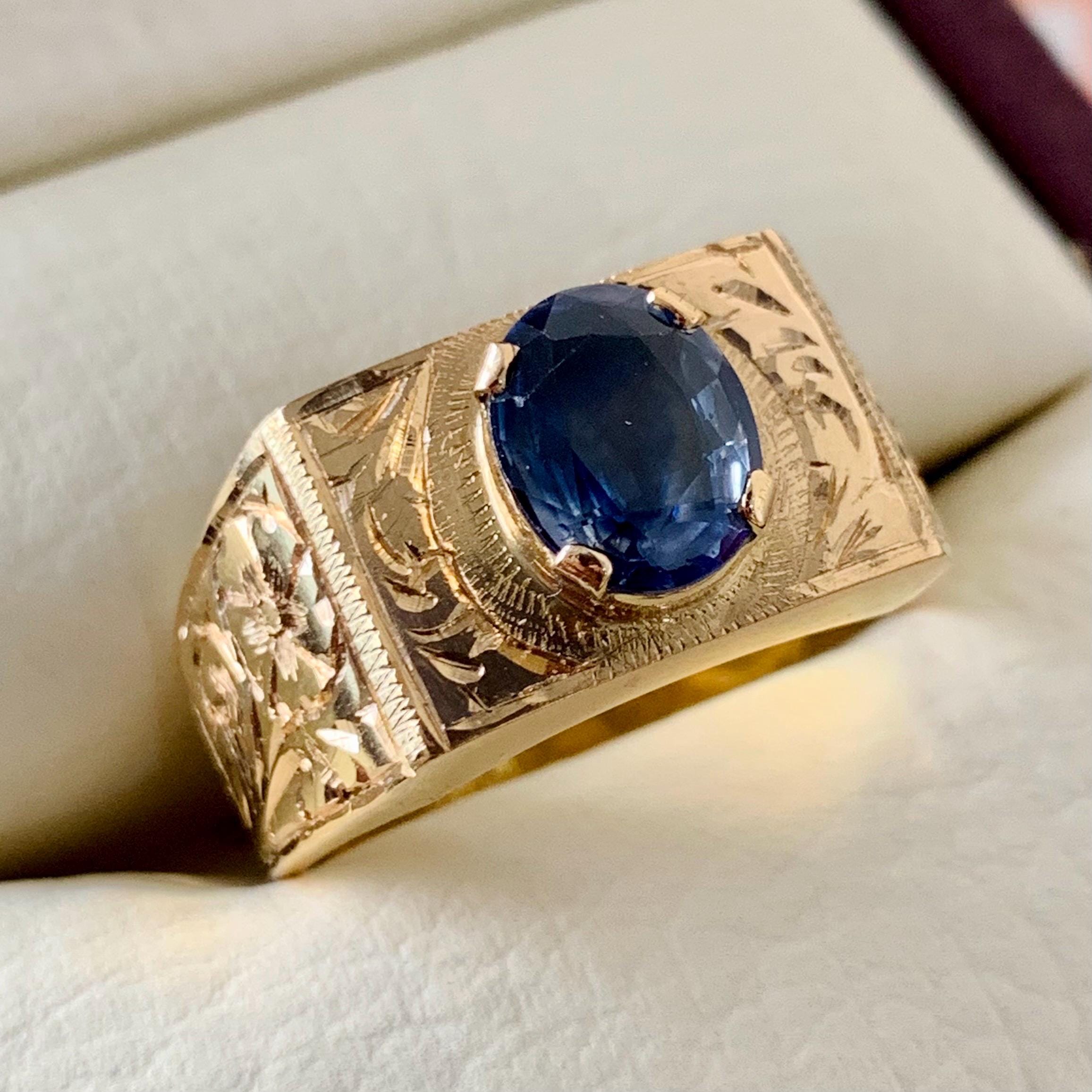 Handcrafted 14k Gold Sapphire Ring, Ceylon Blue Sapphire Solid Gold Ring, Natural Sapphire Neelam Ring