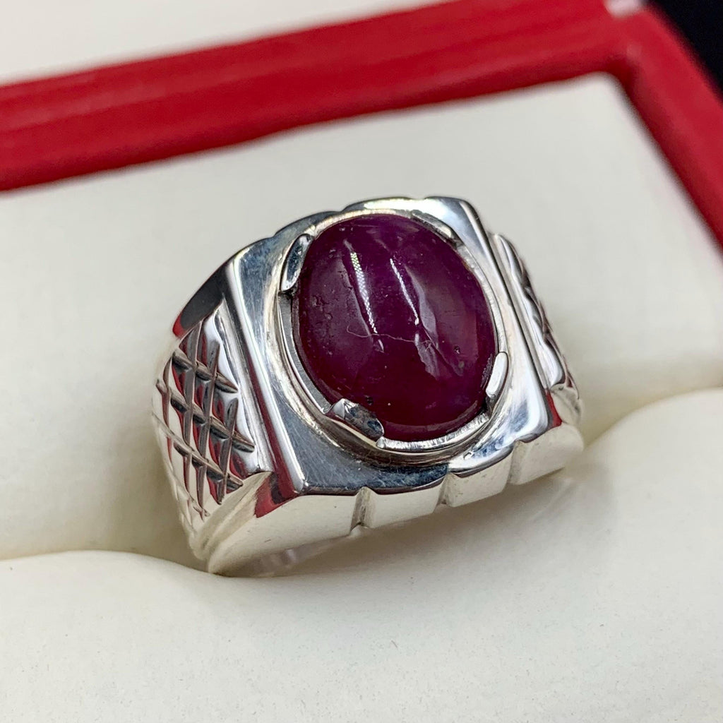 Handcrafted Cabochon Ruby Ring, Natural Ruby Sterling Silver 925 Yaqoot Ring Roby Gemstone Ring