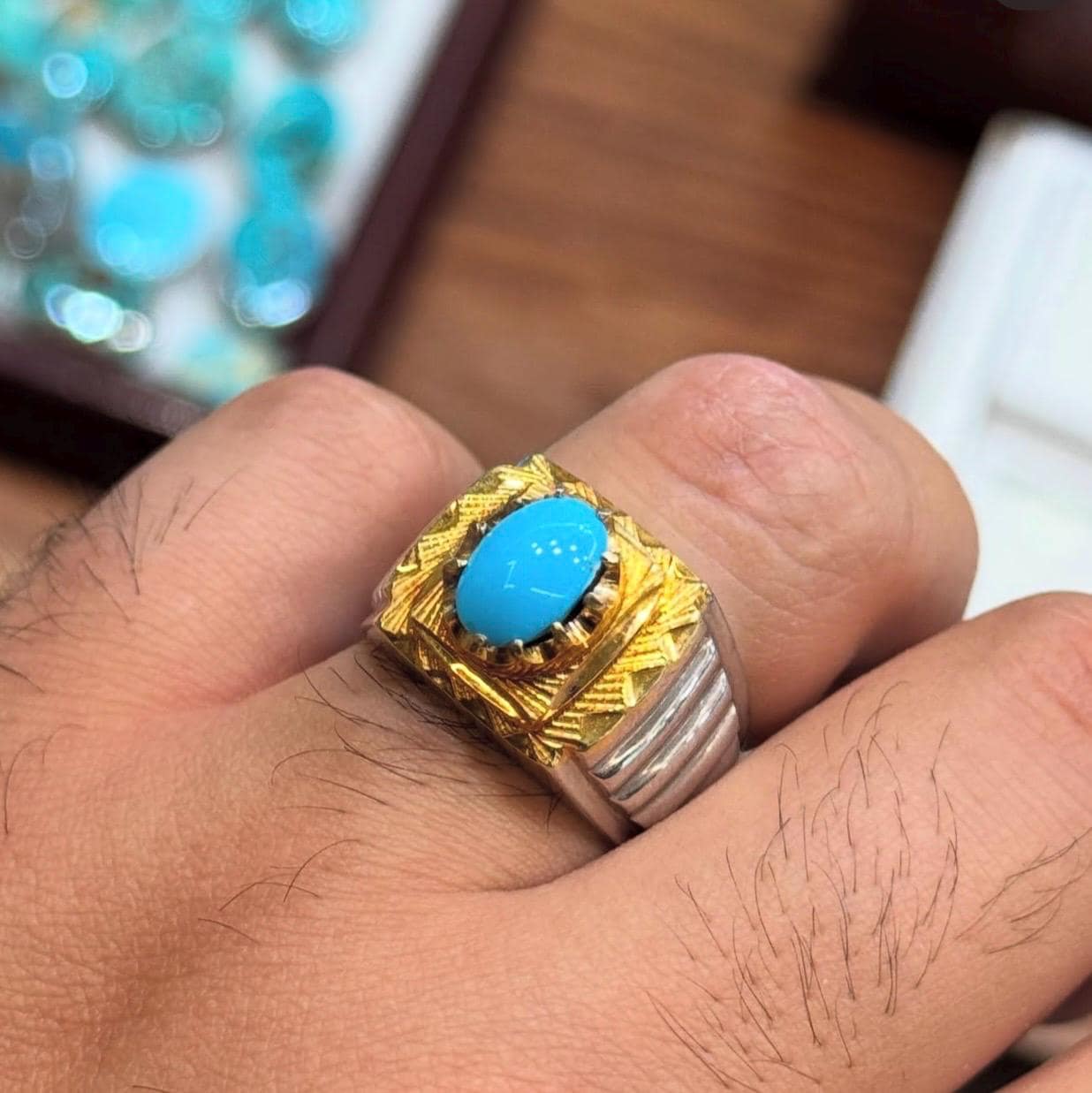 Handcrafted Men Turquoise Ring, 925 Sterling Silver For Men, Natural Feroza Ring, Shia Ring