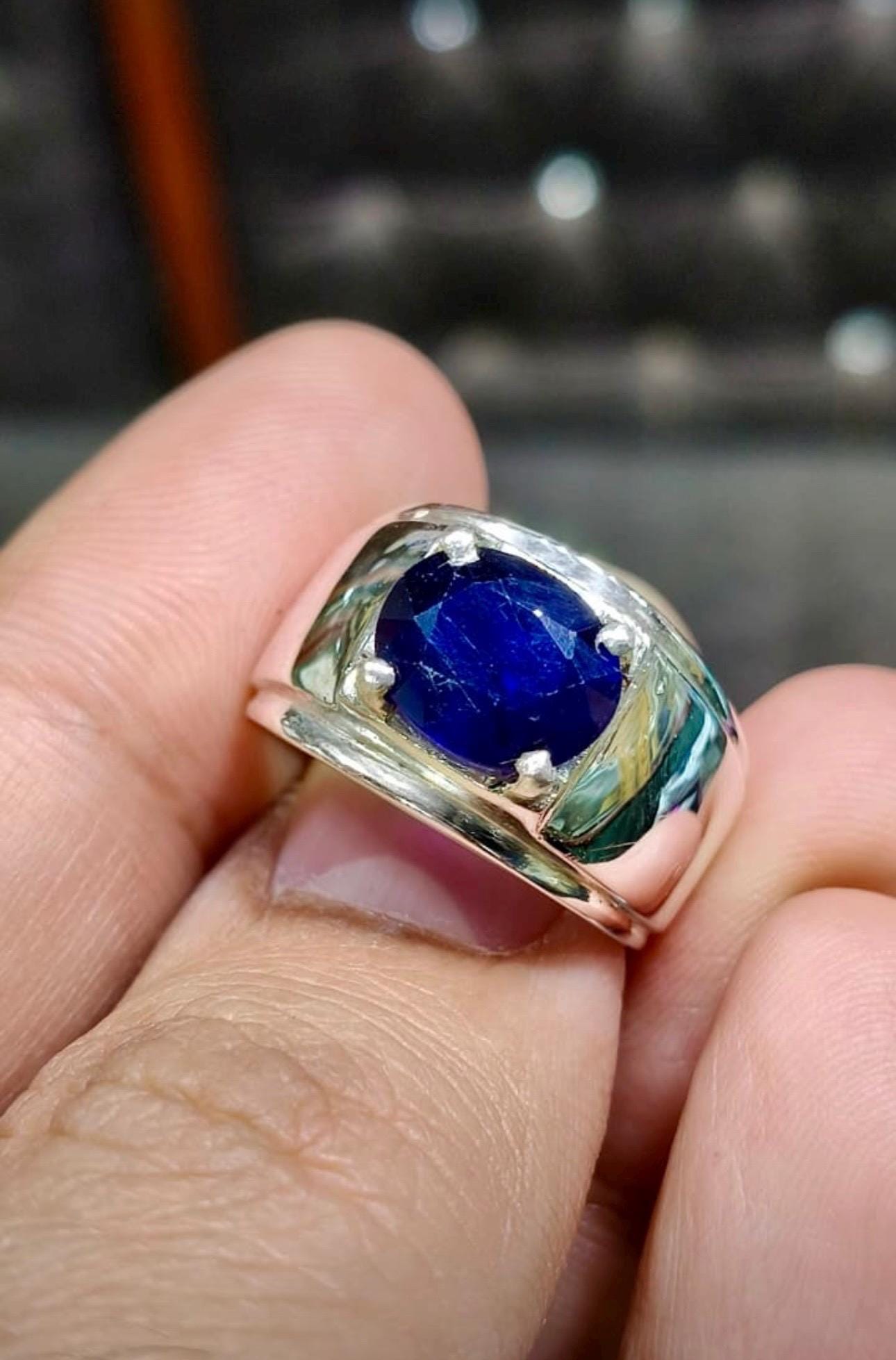 Handcrafted Mens Sapphire Ring, Blue Sapphire Ring, Natural Sapphire 925 Sterling Silver Ring, Neelam Ring