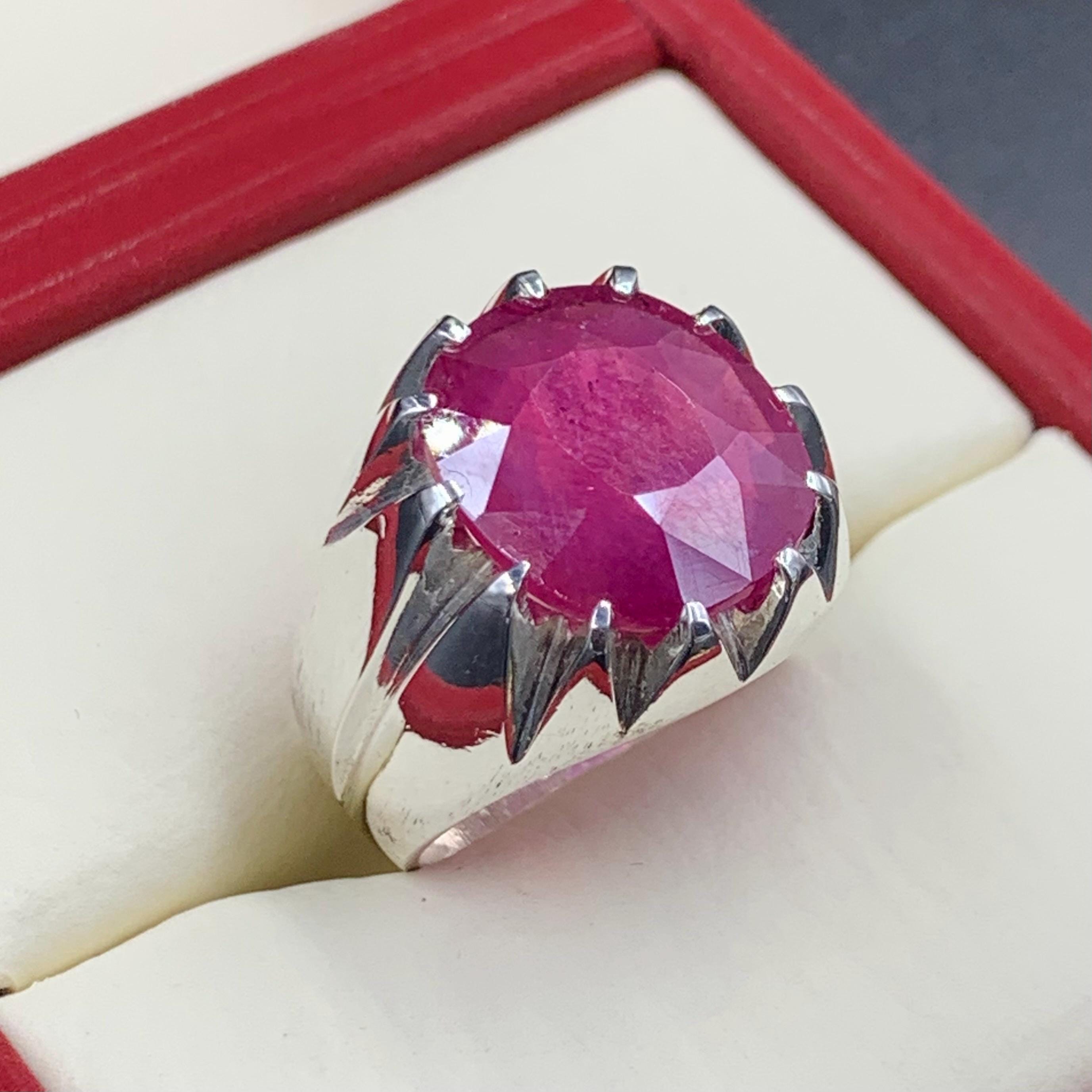 Handcrafted Big Deep Red Ruby Mens Ring Sterling Silver 925 Anari Yaqoot Ring Roby Gemstone Ring