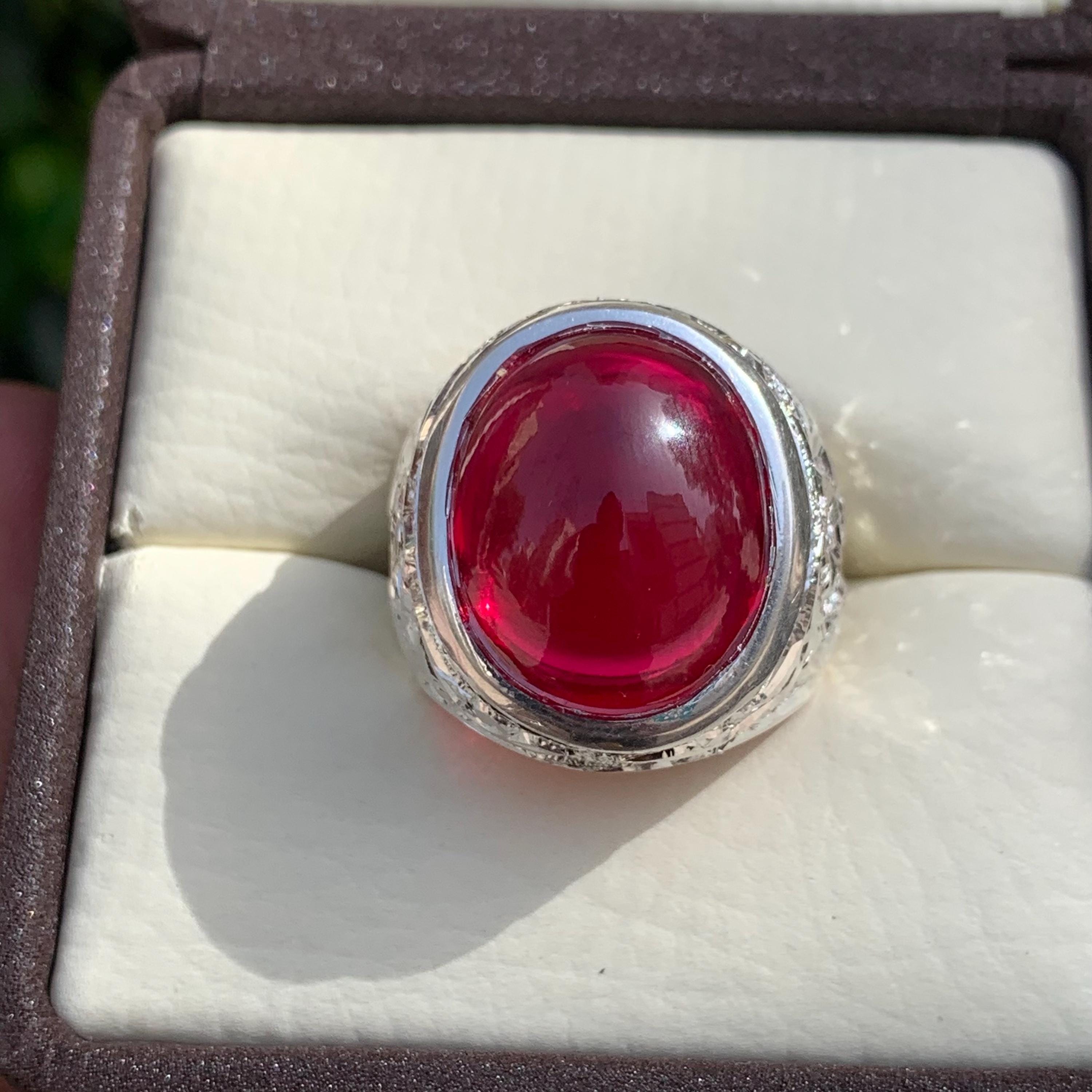 Handcrafted Big Deep Red Ruby Mens Ring Sterling Silver 925 Anari Yaqoot Ring Roby Gemstone Ring