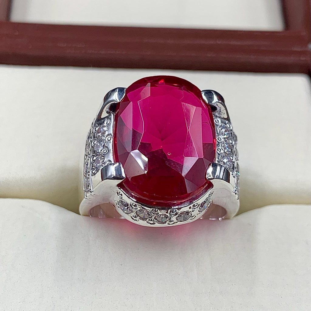 Handcrafted Big Deep Red Ruby Mens Ring Sterling Silver 925 Anari Yaqoot Ring Roby Gemstone Ring