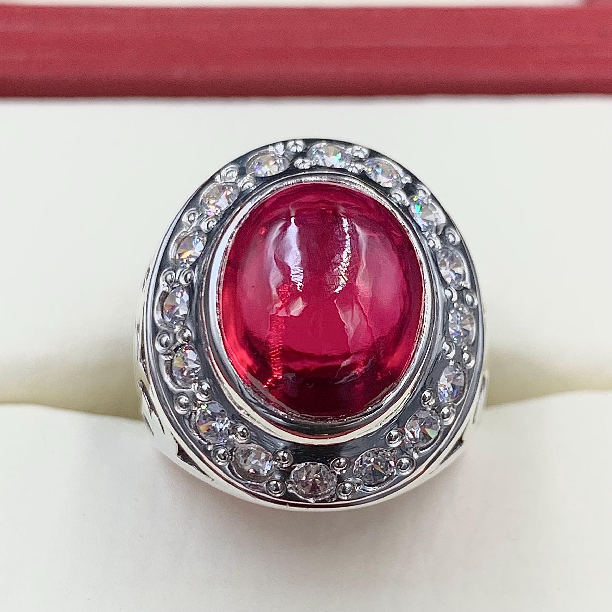 Handcrafted Deep Red Ruby Mens Ring Sterling Silver 925 Anari Yaqoot Ring Ruby Gemstone Ring