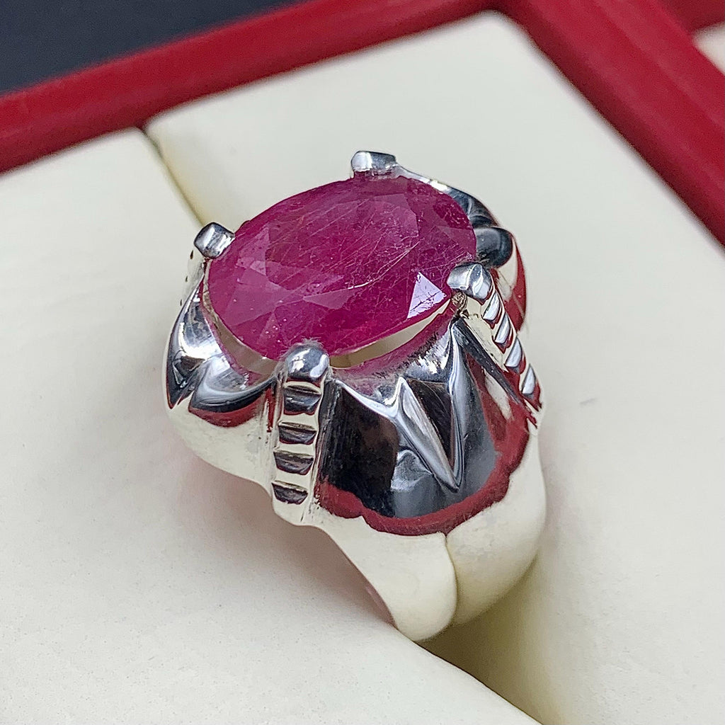 Handcrafted Big Ruby Ring, Natural Ruby Sterling Silver 925 Yaqoot Ring Roby Gemstone Ring