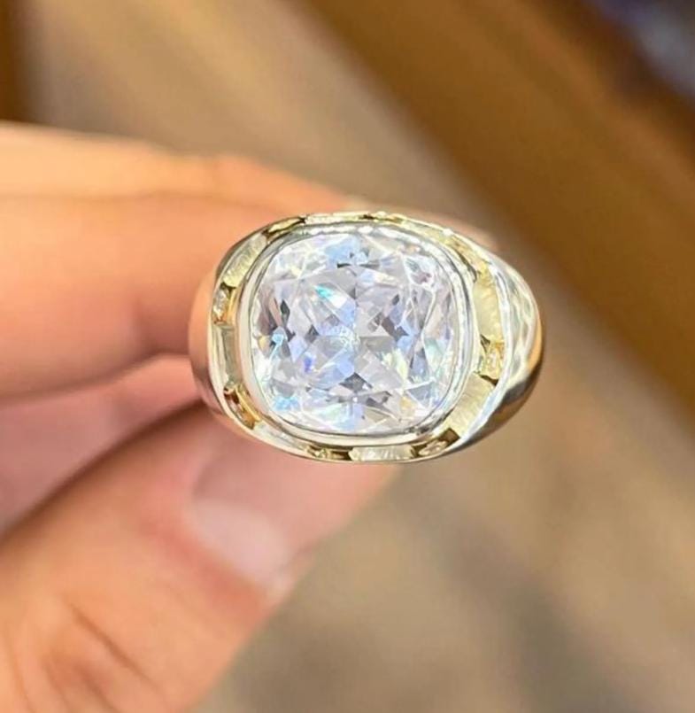 Handcrafted High Quality White Zircon Ring Sterling Silver 925 Zircon Ring, Beautiful White Zircon Ring, Golden Zircon Ring