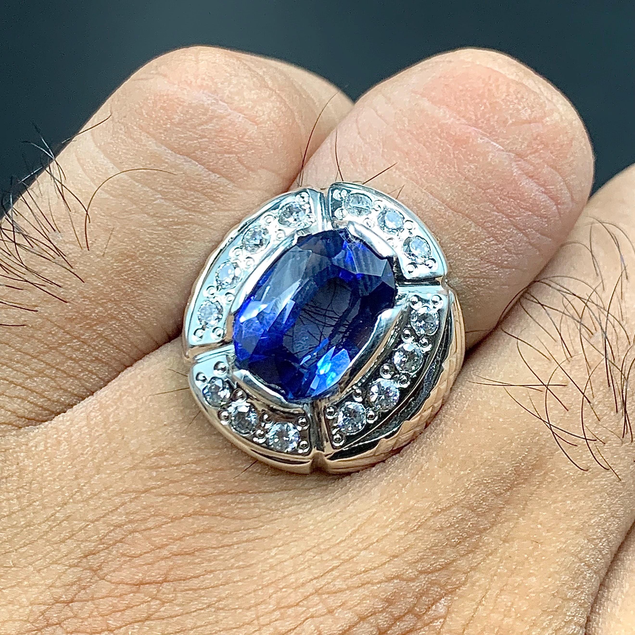 Handcrafted Mens Sapphire Ring, Blue Sapphire Ring, Sapphire 925 Sterling Silver Ring, Neelam Ring