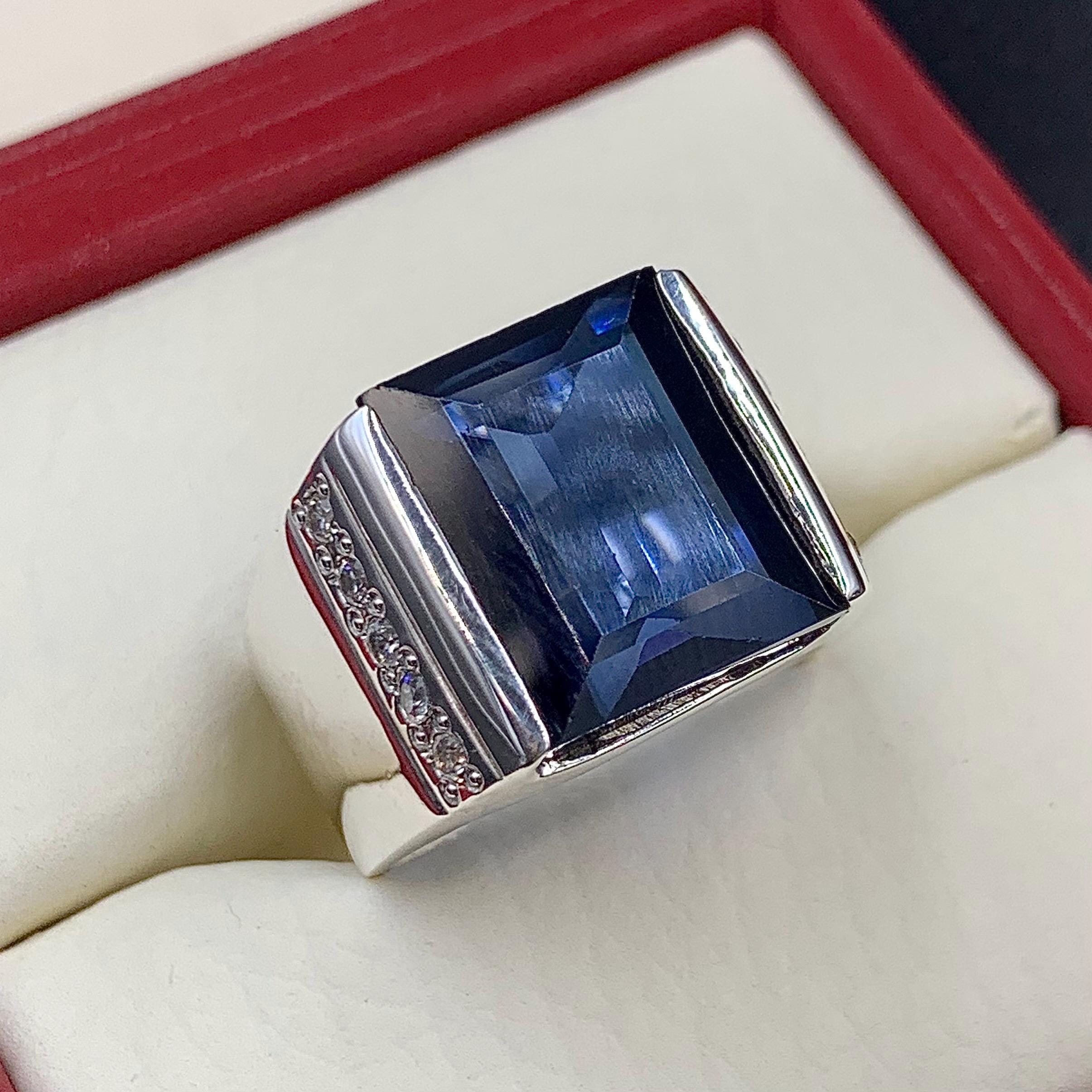 Handcrafted Mens Sapphire Ring, Blue Sapphire Ring, Sapphire 925 Sterling Silver Ring, Neelam Ring