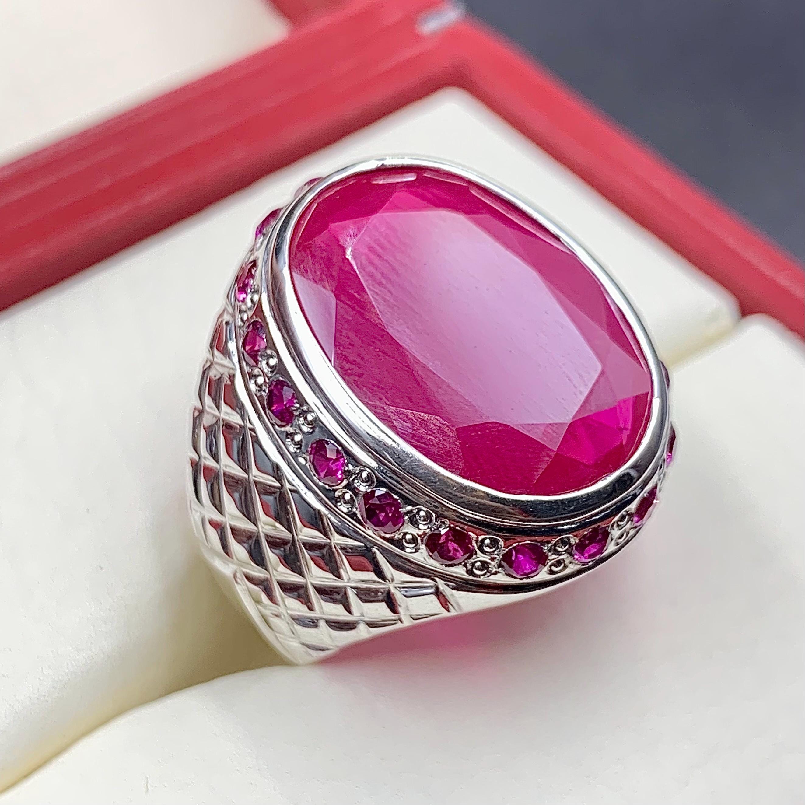 Handcrafted Big Deep Red Ruby Mens Ring Sterling Silver 925 Anari Yaqoot Ring Roby Gemstone Ring