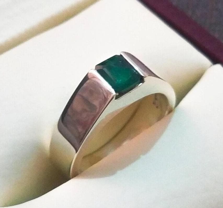 Handcrafted Emerald Ring, Natural Emerald 925 Sterling Silver Ring, Zamurd Ring For Men