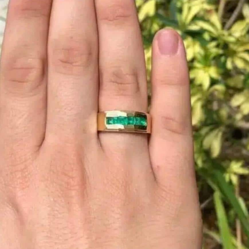 Handcrafted Genuine Green Emerald Men's Ring, Gold Plated 925 Sterling Silver Ring, Statement Ring, Gift For Christmas