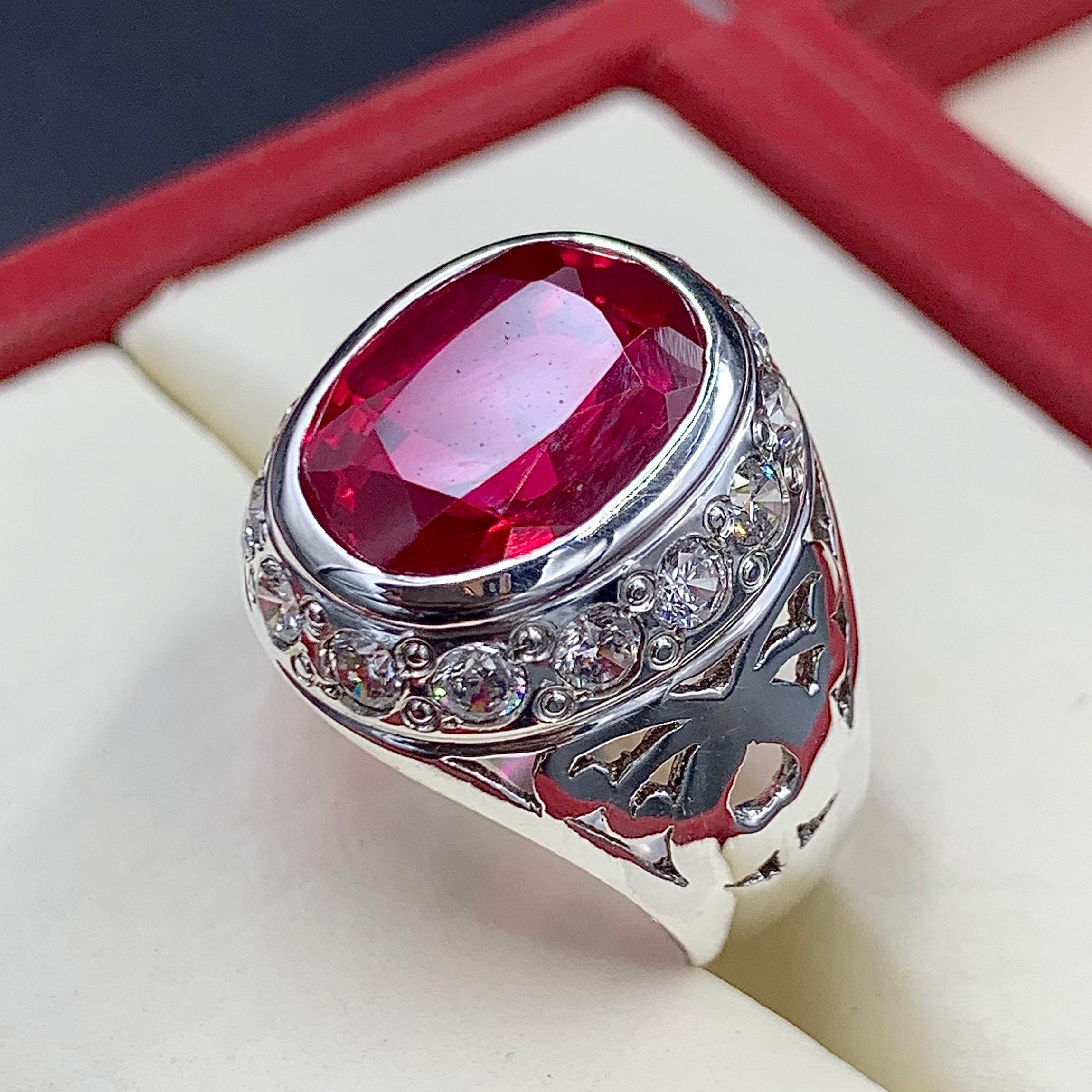 Handcrafted Deep Red Ruby Mens Ring Sterling Silver 925 Anari Yaqoot Ring Ruby Gemstone Ring