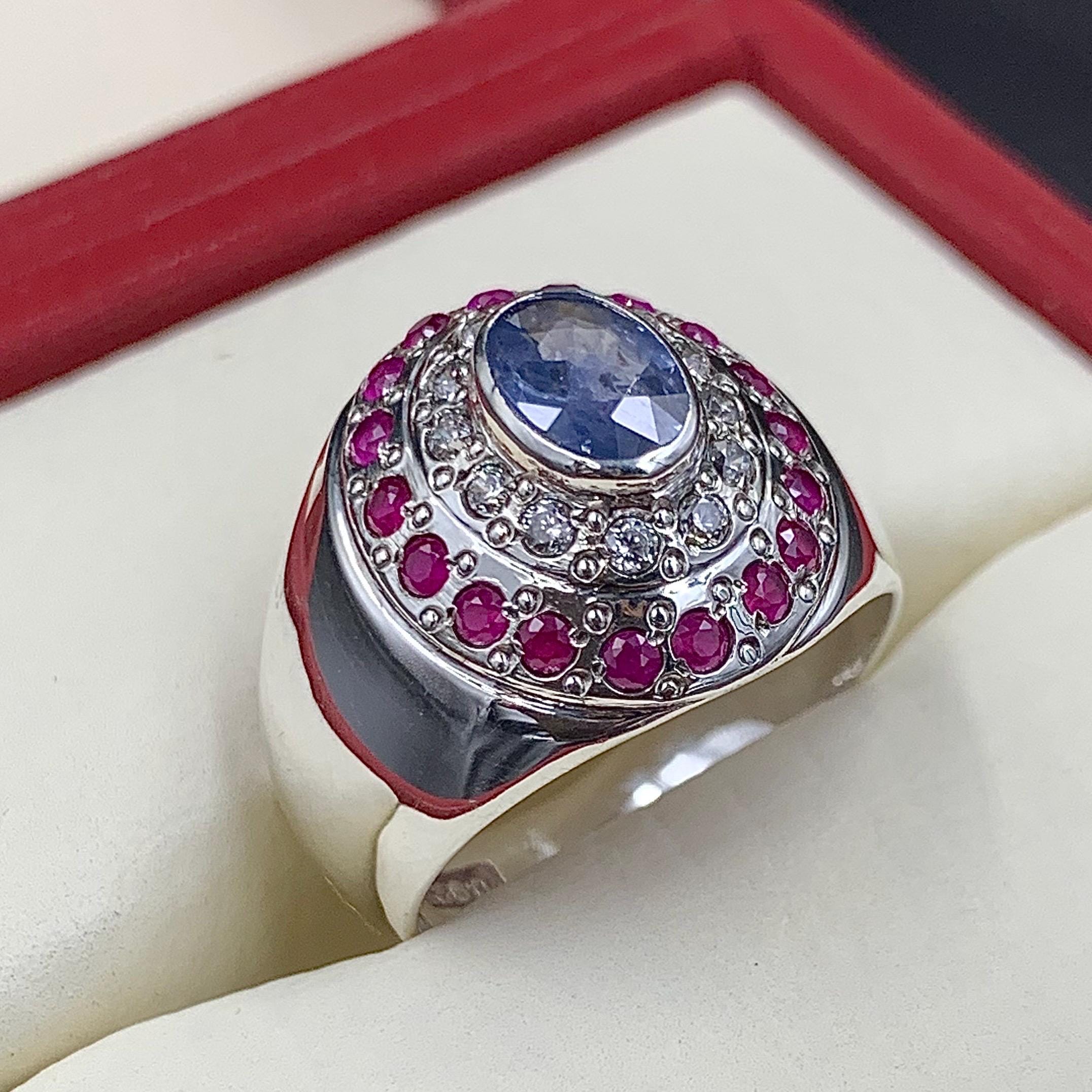 Handcrafted Ceylon Sapphire Ring, Blue Sapphire Ring, Natural Sapphire 925 Sterling Silver Ring, Neelam Ring