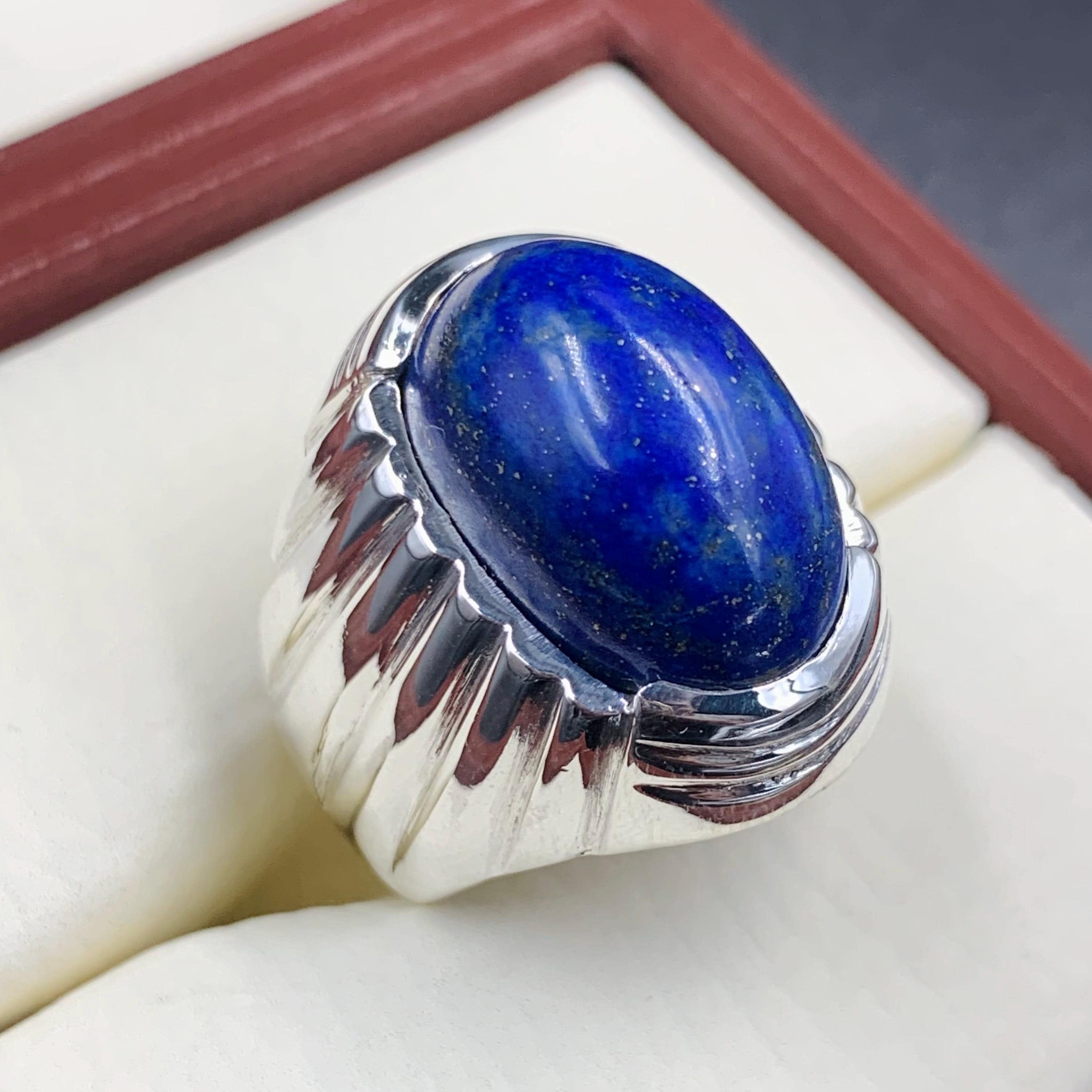 Handcrafted Mens Lepis Lazuli Ring, Lajward Ring For Men, 925 Sterling Silver Blue Lapis Ring