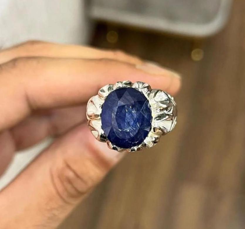 Handcrafted 10 Carats Sapphire Ring, Mens Sapphire Ring, Natural Sapphire 925 Sterling Silver Ring, Neelam Ring