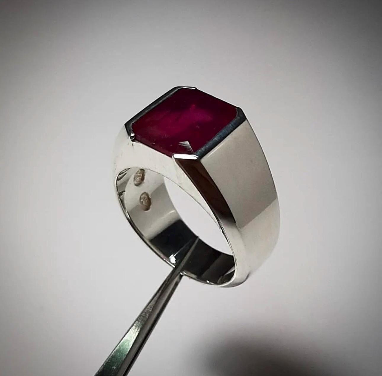 Handcrafted 7 Carats Emerald Cut Ruby Ring, Natural Ruby Sterling Silver 925 Yaqoot Ring Ruby Gemstone Ring