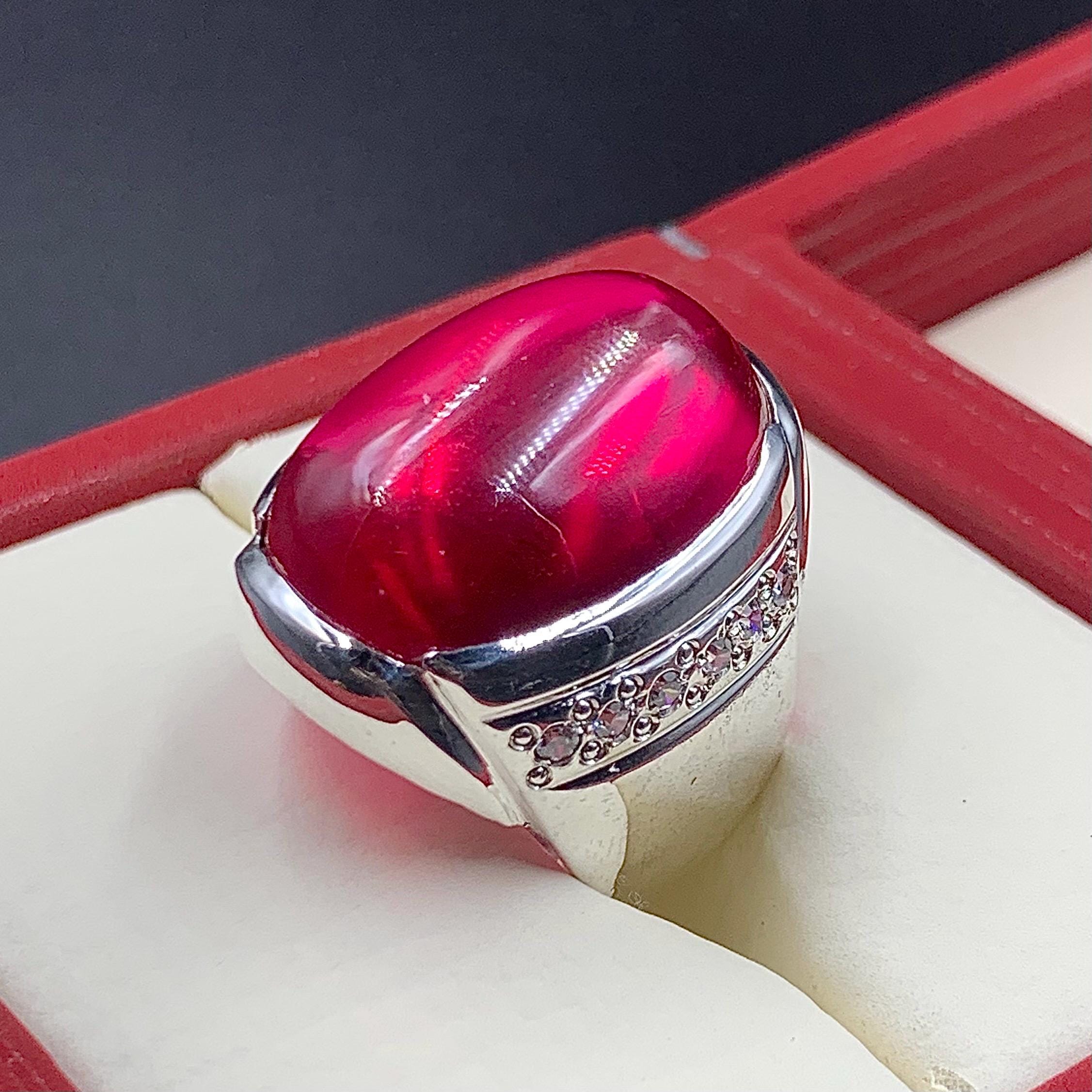 Handcrafted Big Deep Red Ruby Mens Ring Sterling Silver 925 Anari Yaqoot Ring Roby Gemstone Ring