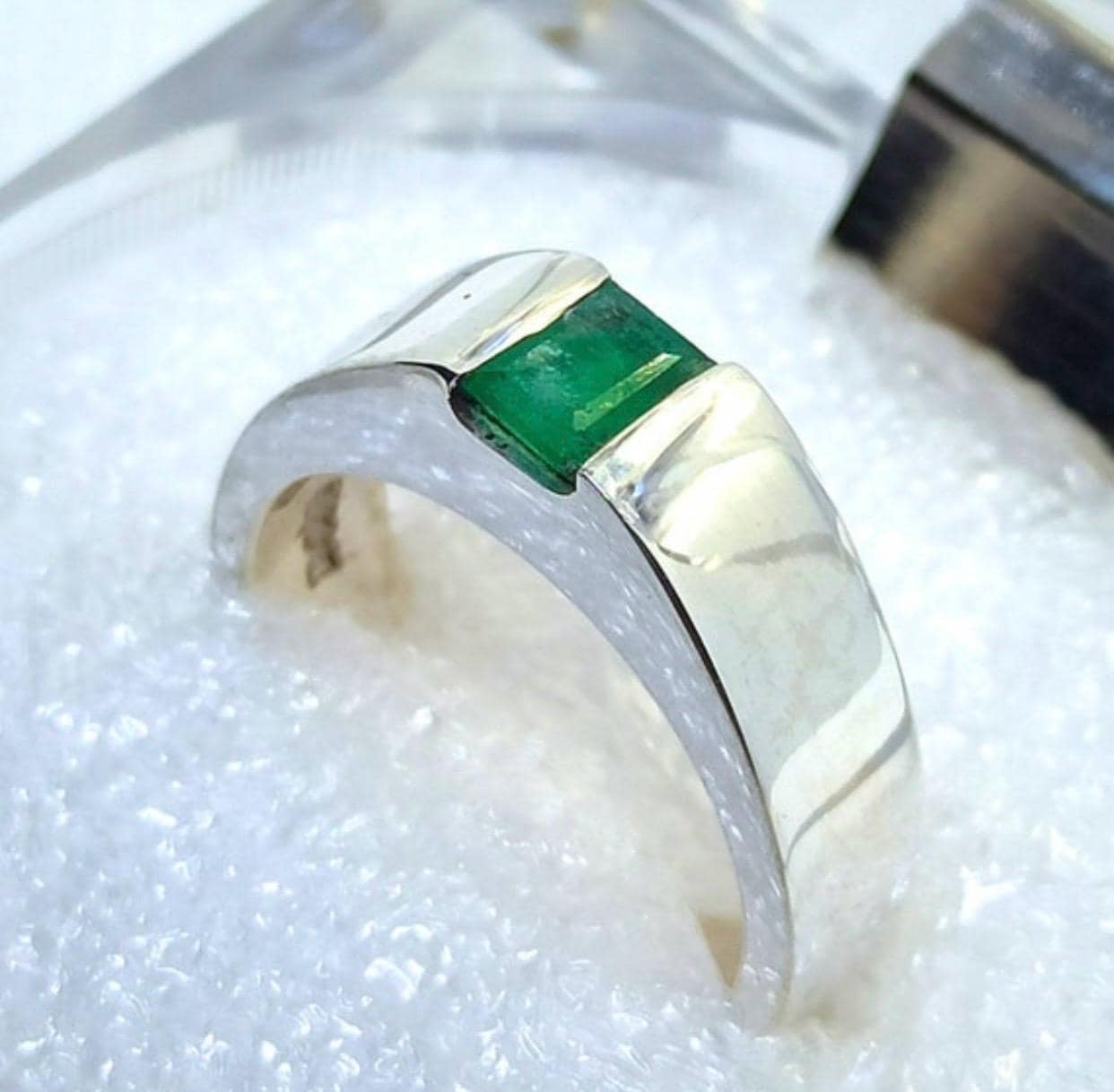Handcrafted Men Emerald Ring, Natural Emerald 925 Sterling Silver Ring, Zamurd Ring For Men