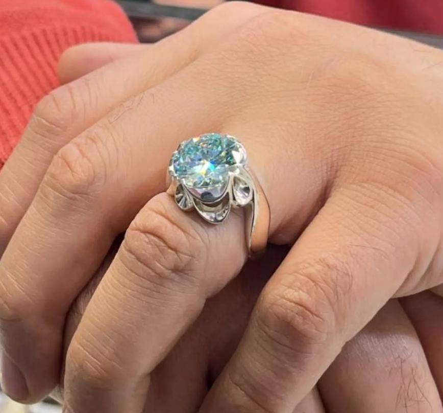 Handcrafted 10 Carat Certified Moissanite Diamond Sterling Silver 925 Ring, Man Made Diamond Engagement Ring, Gift for him