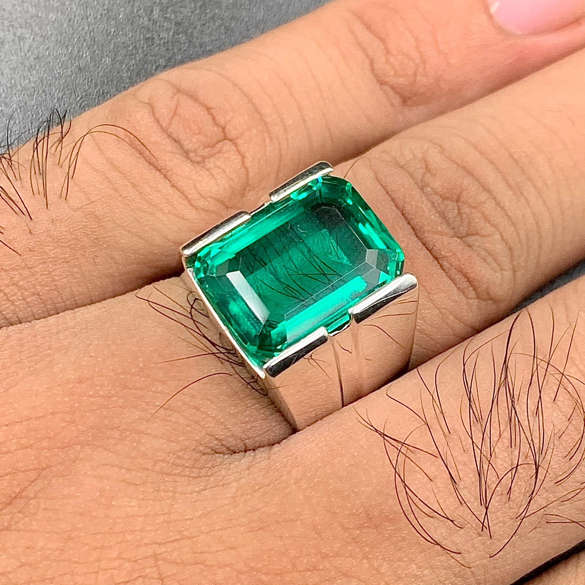 Handcrafted 12 Carat Rich Green Emerald Ring For Men, 925 Sterling Silver Emerald Stone Ring, Emerald Gemstone Ring