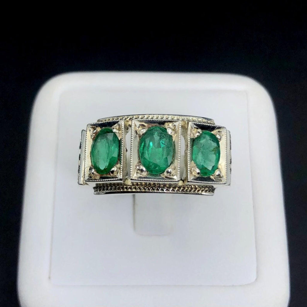 Handcrafted Emerald Ring, Natural Emerald 925 Sterling Silver Ring, Zamurd Ring For Men