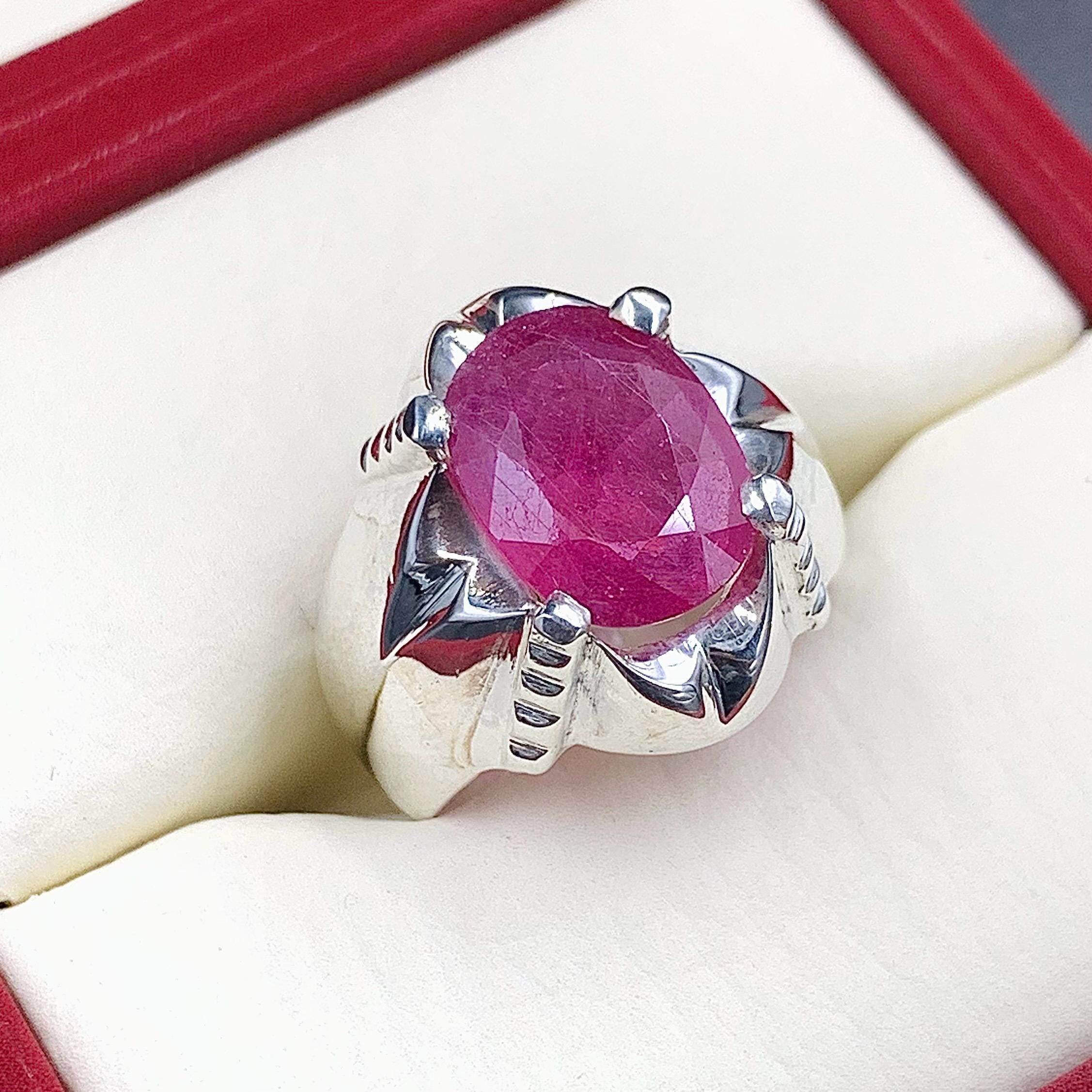 Handcrafted Big Ruby Ring, Natural Ruby Sterling Silver 925 Yaqoot Ring Roby Gemstone Ring