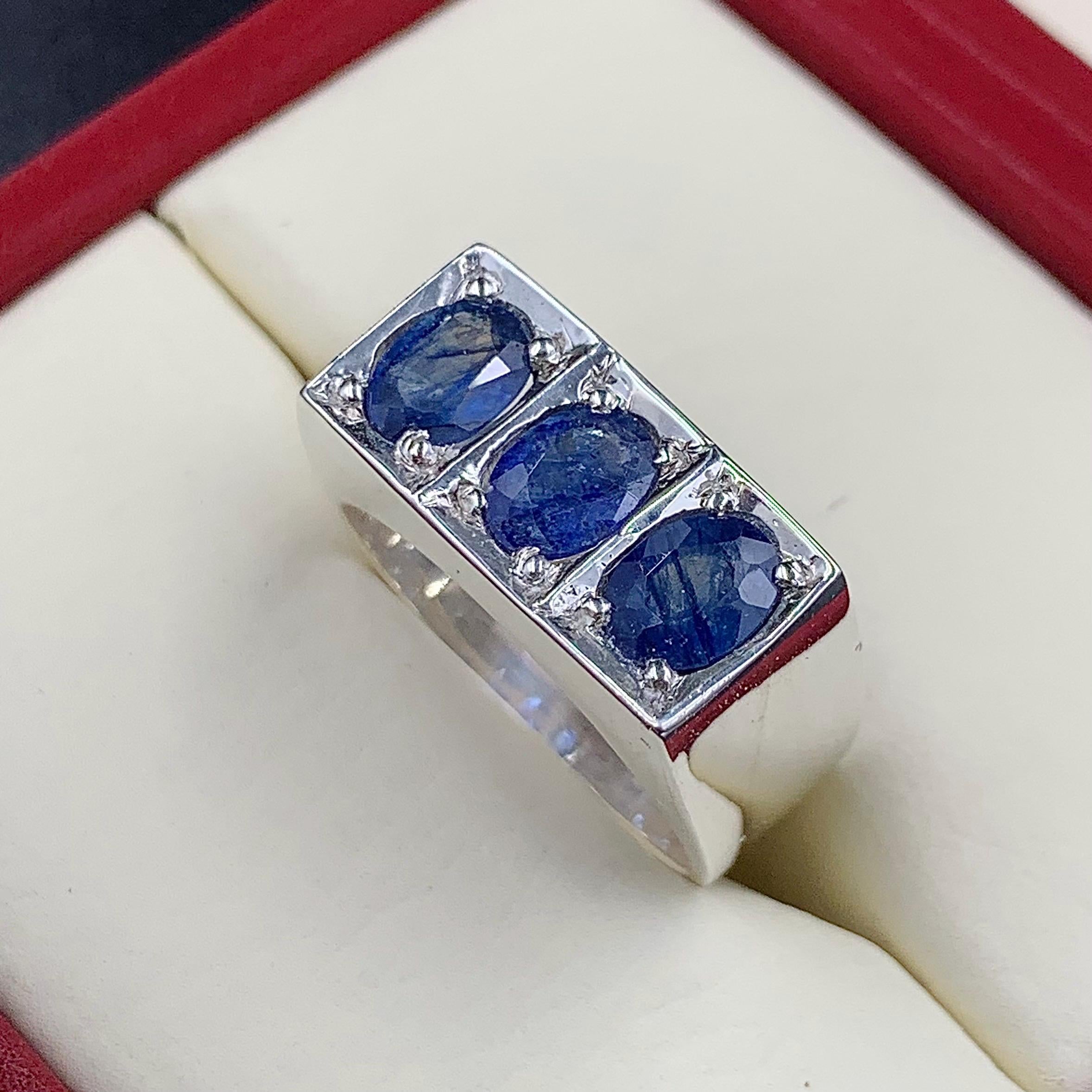 Handcrafted Mens Sapphire Ring, Blue Sapphire Ring, Natural Sapphire 925 Sterling Silver Ring, Neelam Ring