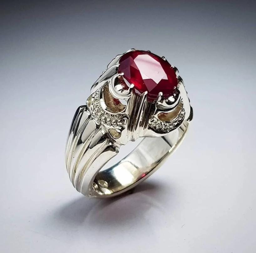 Handcrafted 7 Carats Real Ruby Ring, Natural Ruby Sterling Silver 925 Yaqoot Ring Roby Gemstone Ring