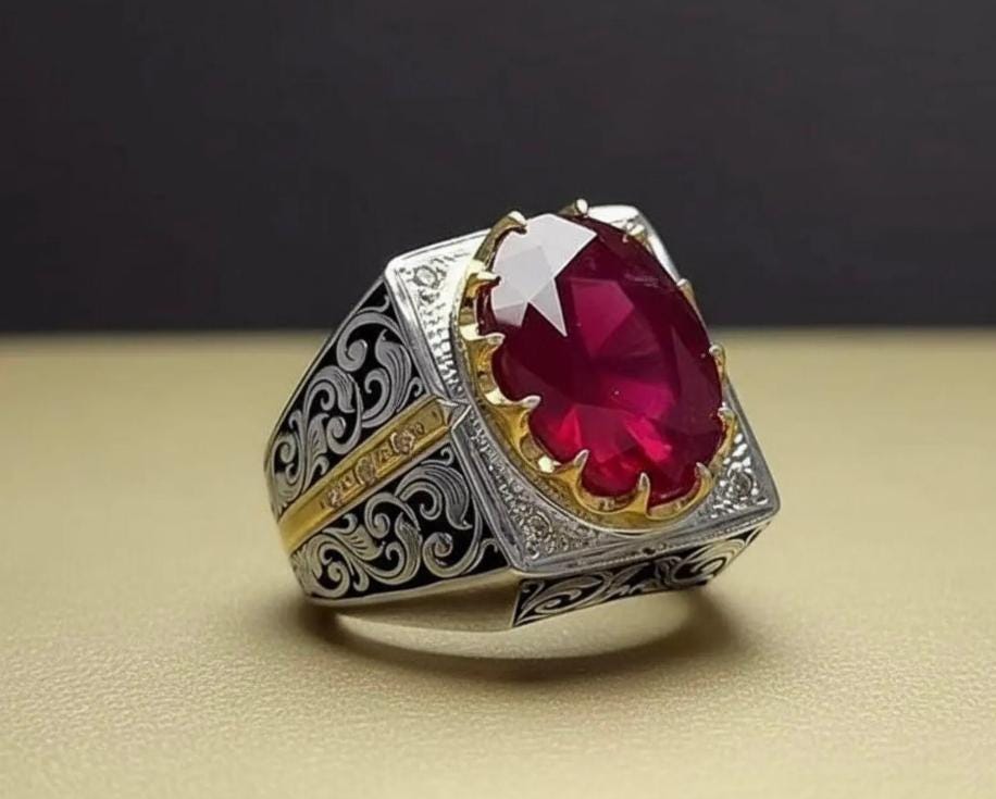 Handcrafted 10+ Carats Ruby Ring, Natural Ruby Sterling Silver 925 Yaqoot Ring Ruby Gemstone Ring