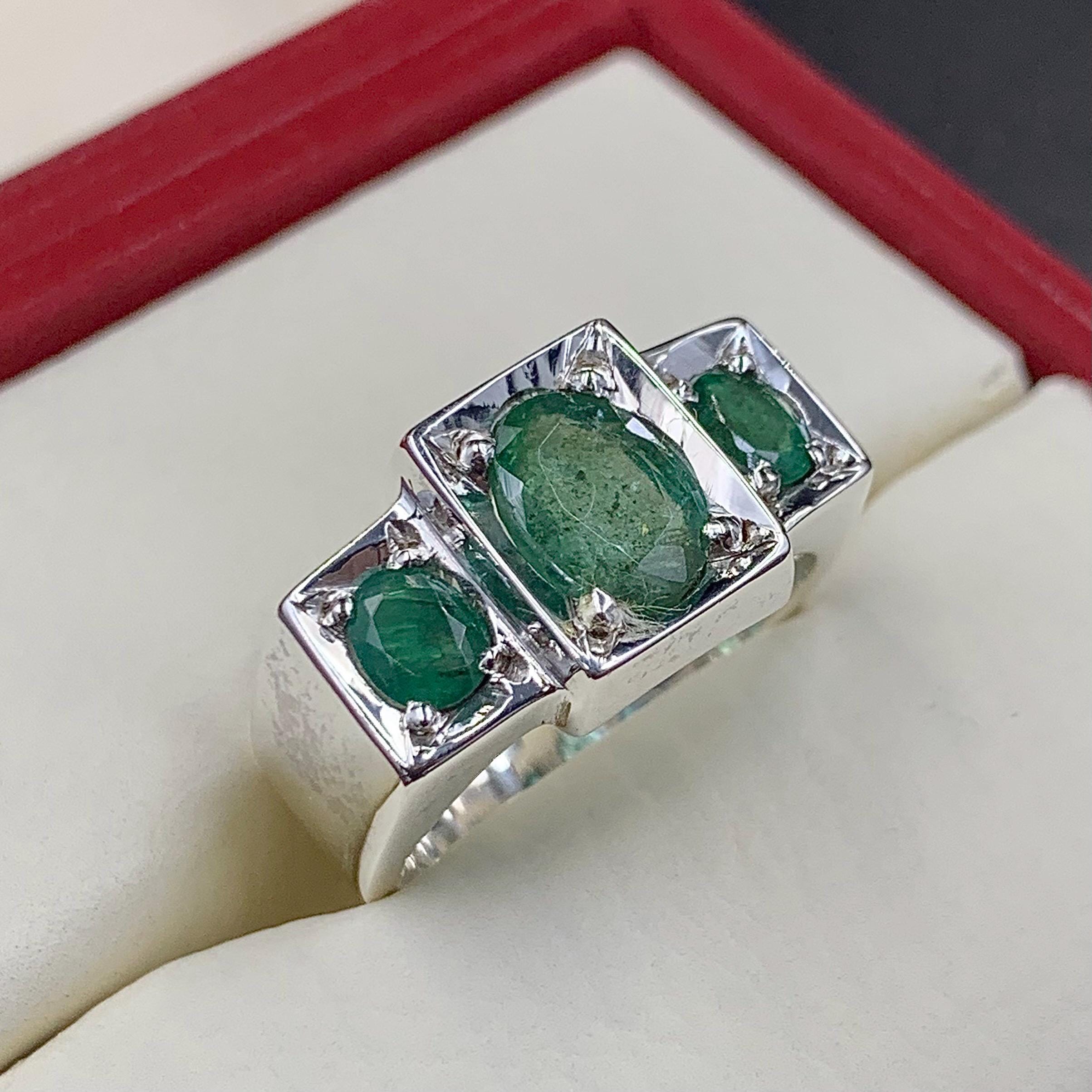 Handcrafted 3+ Carats Mens Emerald Ring, Natural Emerald 925 Sterling Silver Ring, Zamurd Ring For Men