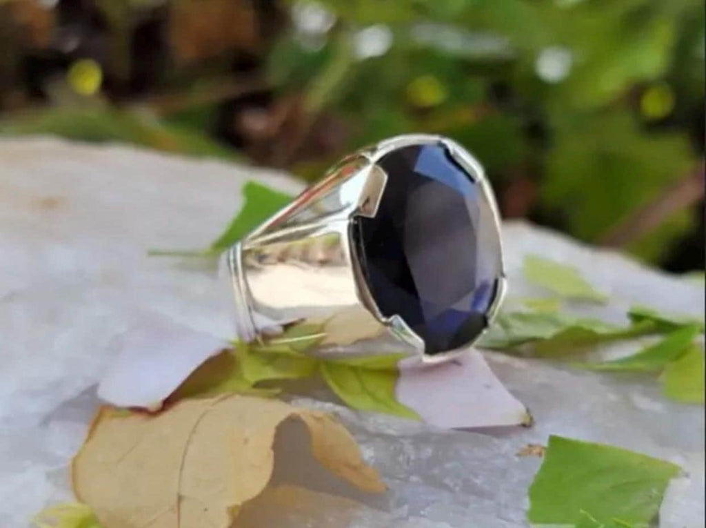 Handcrafted Big Blue Sapphire Ring, Mens Sapphire Ring, Natural Sapphire 925 Sterling Silver Ring, Neelam Ring