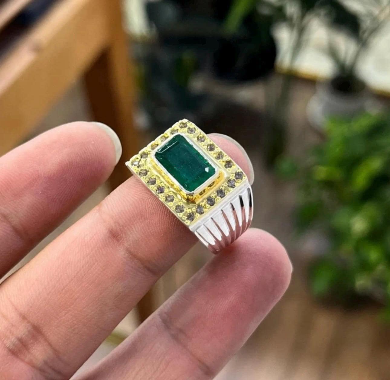 Handcrafted Emerald Ring, Natural Emerald 925 Sterling Silver Ring, Zamurd Ring For Men