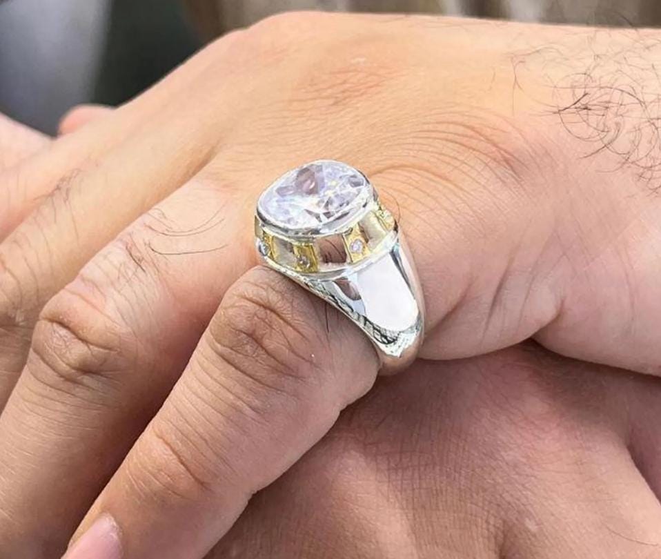 Handcrafted High Quality White Zircon Ring Sterling Silver 925 Zircon Ring, Beautiful White Zircon Ring, Golden Zircon Ring