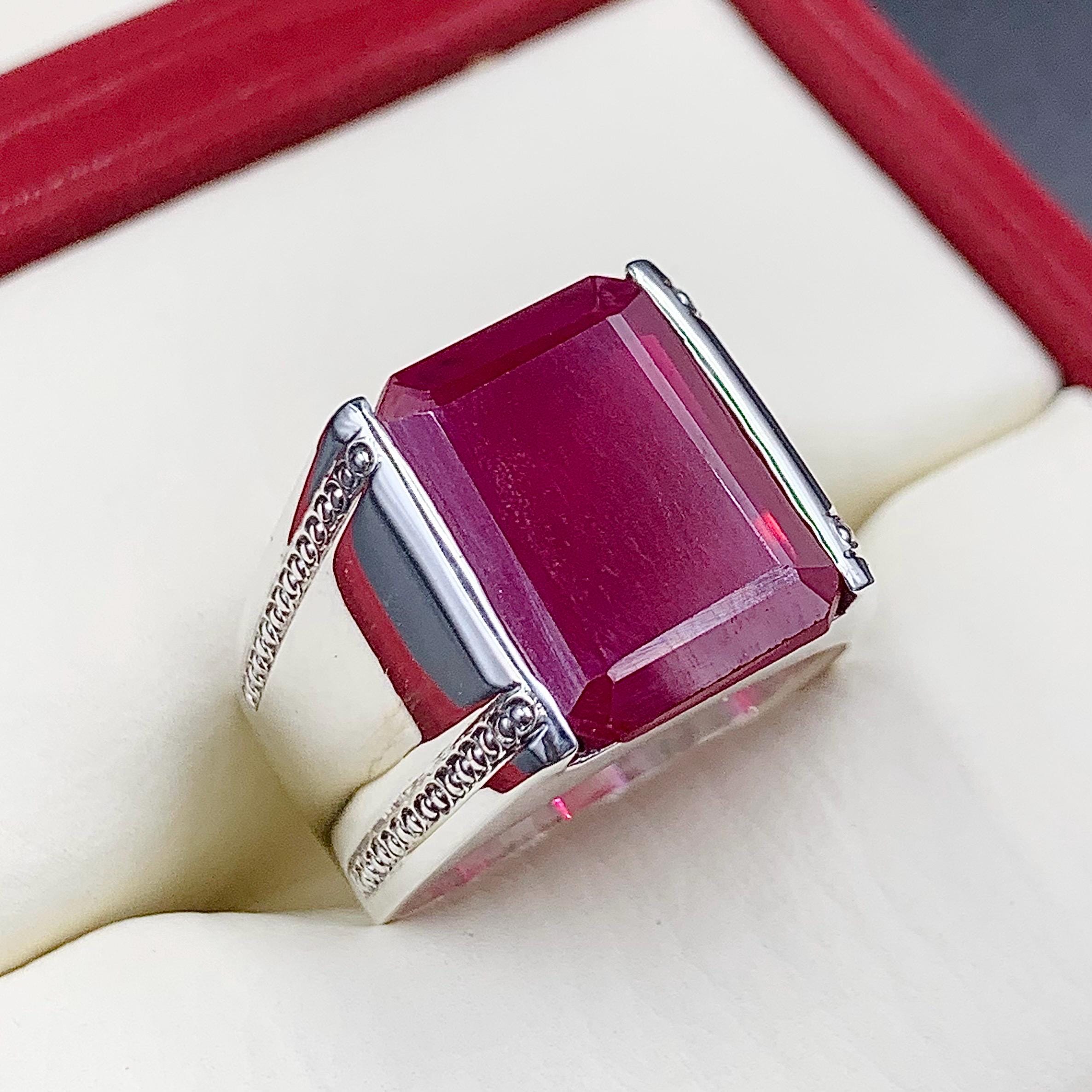Handcrafted Big Deep Red Ruby Mens Ring Sterling Silver 925 Anari Yaqoot Ring Roby Gemstone Ring
