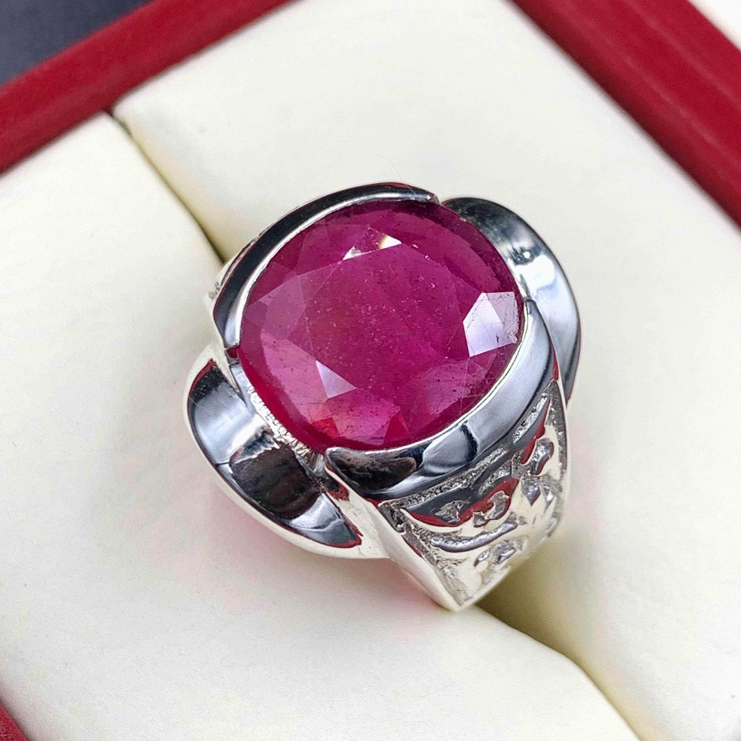 Handcrafted Big Ruby Ring, Natural Ruby Sterling Silver 925 Yaqoot Ring Roby Gemstone Ring