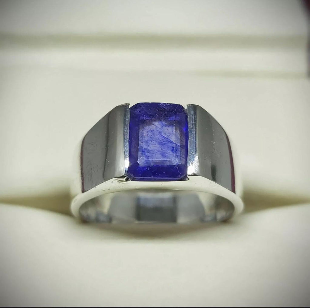 Handcrafted 4 Carats Emerald Cut Sapphire Ring, Blue Sapphire Ring, Natural Sapphire 925 Sterling Silver Ring, Neelam Ring