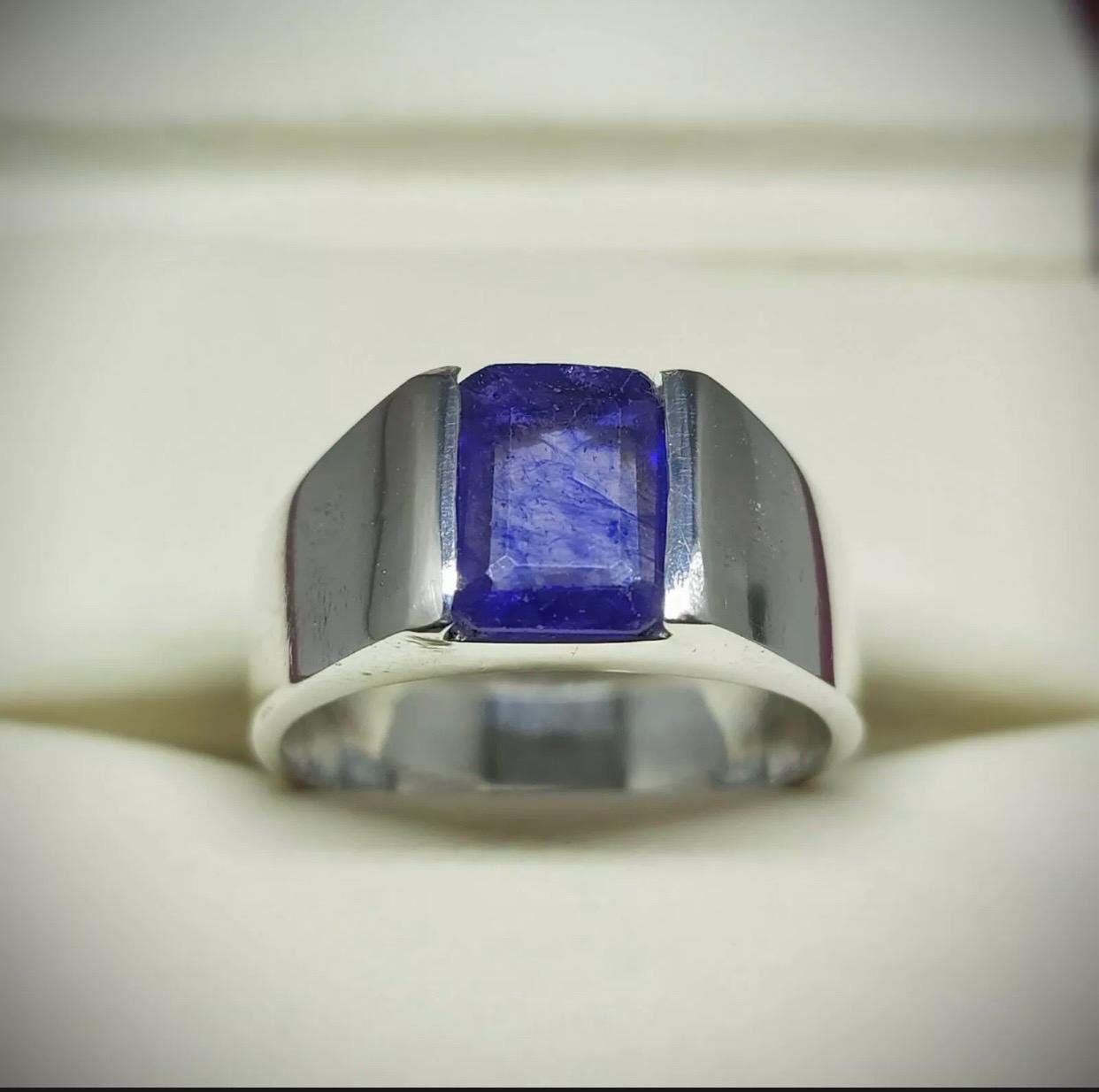 Handcrafted 4 Carats Emerald Cut Sapphire Ring, Blue Sapphire Ring, Natural Sapphire 925 Sterling Silver Ring, Neelam Ring