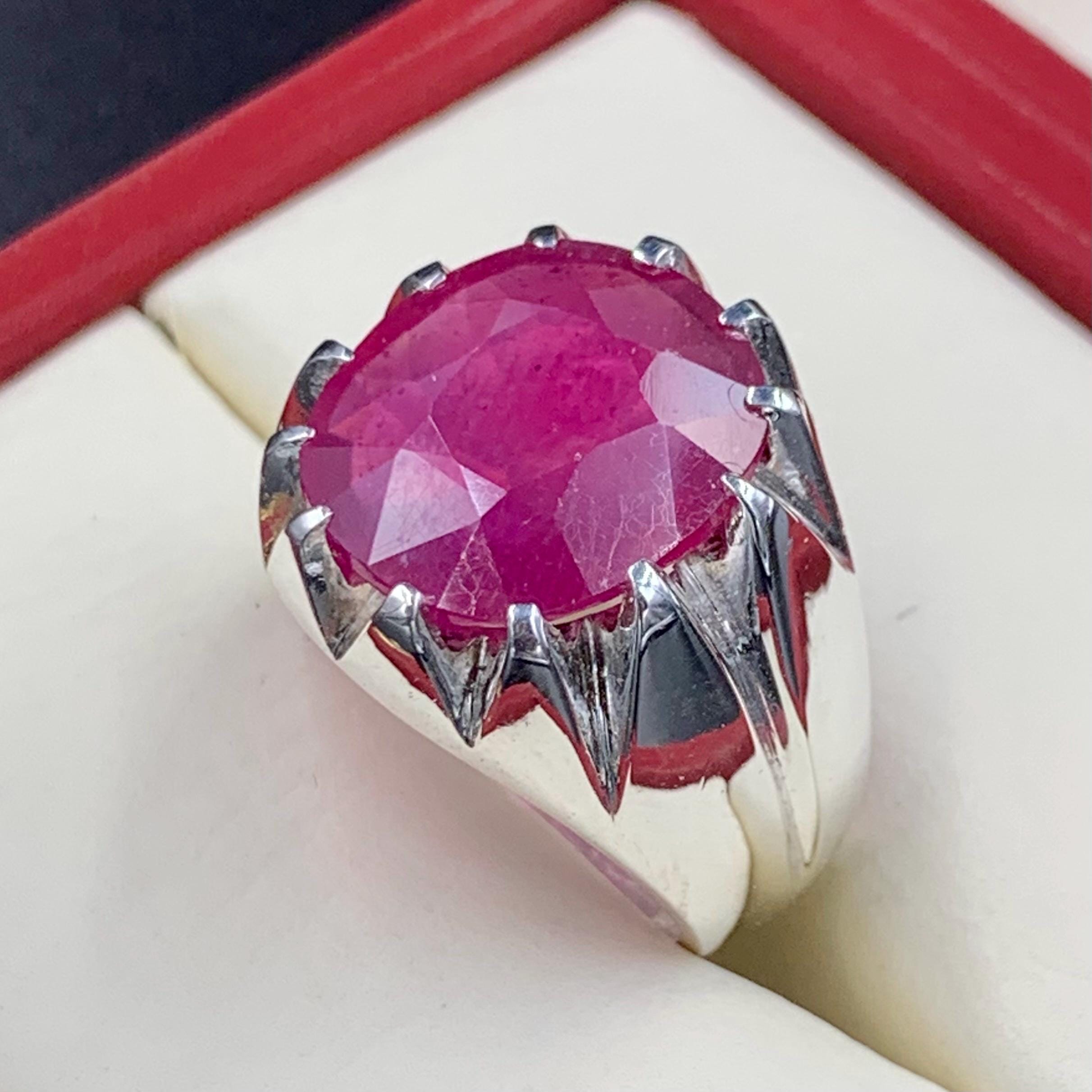 Handcrafted Big Deep Red Ruby Mens Ring Sterling Silver 925 Anari Yaqoot Ring Roby Gemstone Ring