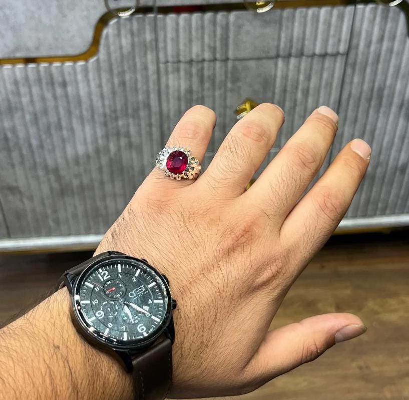 Handcrafted 6 Carats Ruby Ring, Natural Ruby Sterling Silver 925 Yaqoot Ring Ruby Gemstone Ring