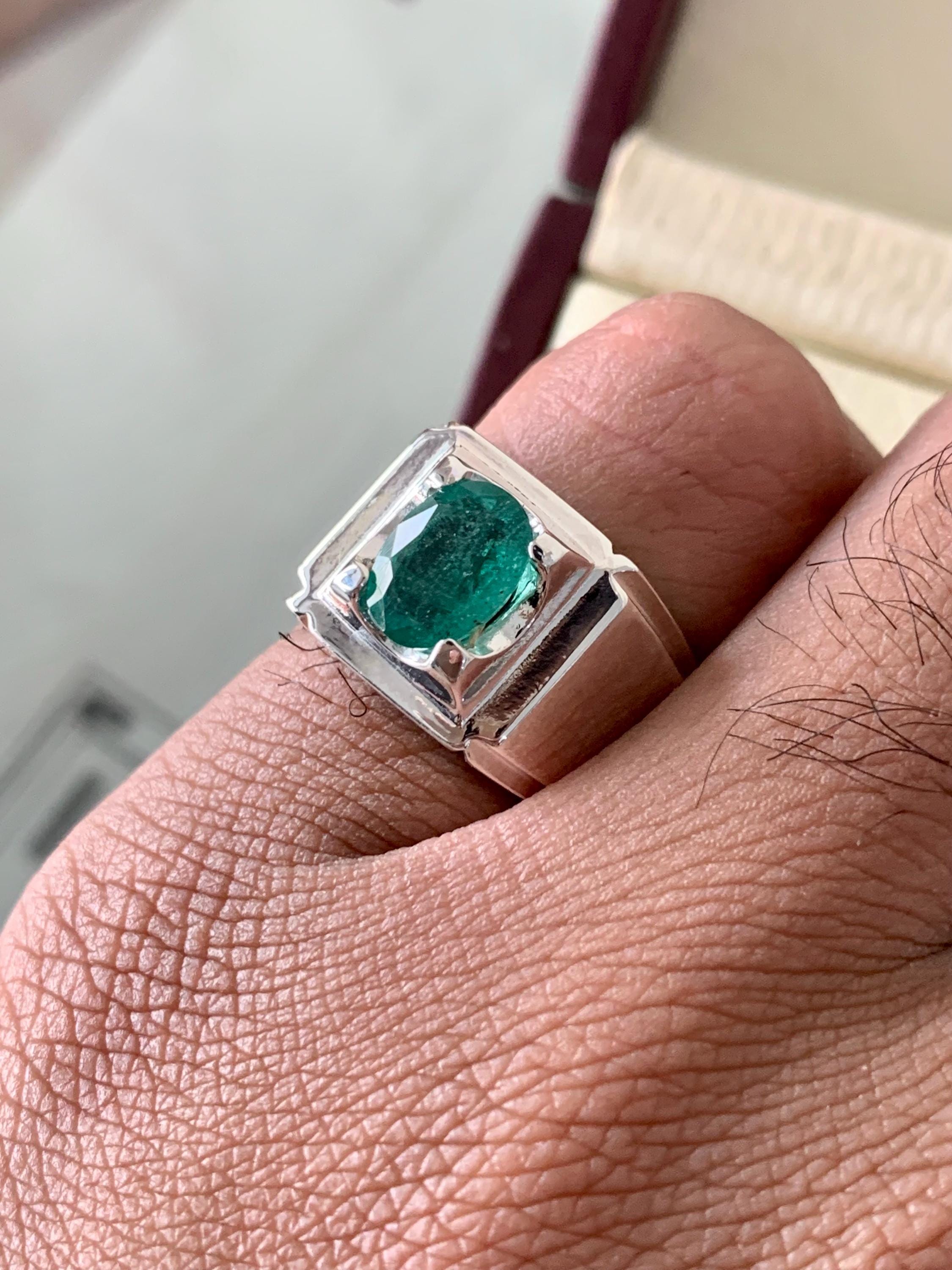 Handcrafted Mens Emerald Ring, Natural Emerald 925 Sterling Silver Ring, Zamurd Ring For Men