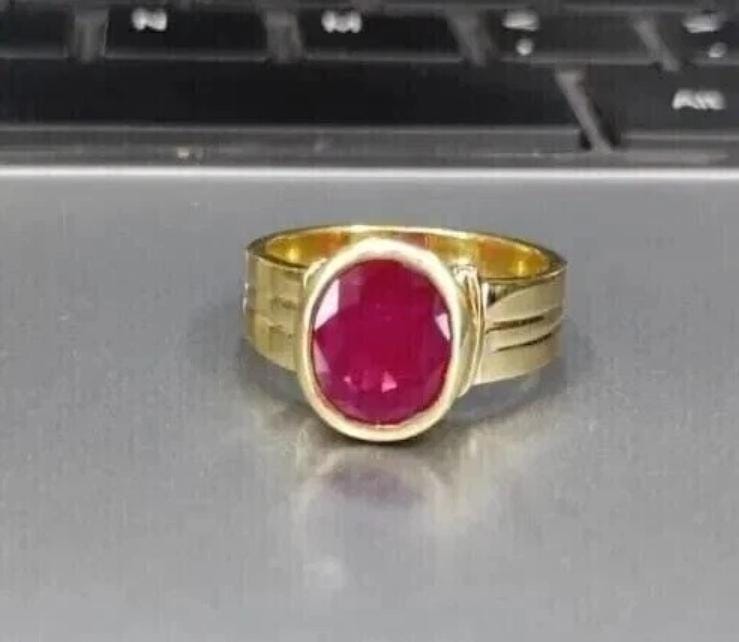 Handcrafted 5 Carats Ruby Ring, Gold Plated Natural Ruby Sterling Silver 925 Yaqoot Ring Ruby Gemstone Ring