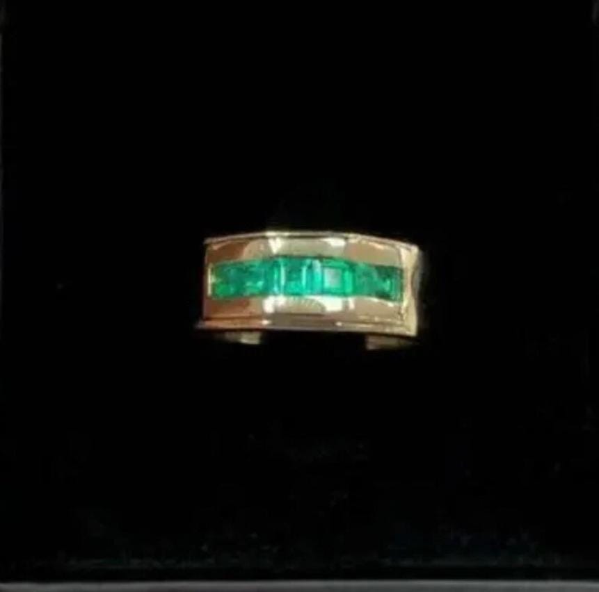 Handcrafted Genuine Green Emerald Men's Ring, Gold Plated 925 Sterling Silver Ring, Statement Ring, Gift For Christmas