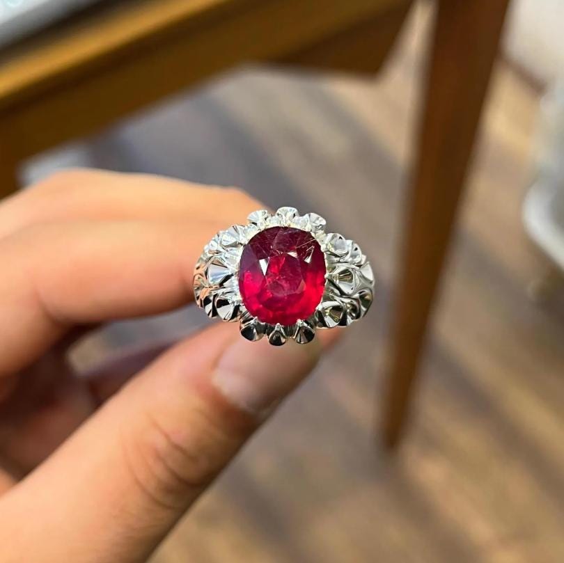 Handcrafted 6 Carats Ruby Ring, Natural Ruby Sterling Silver 925 Yaqoot Ring Ruby Gemstone Ring