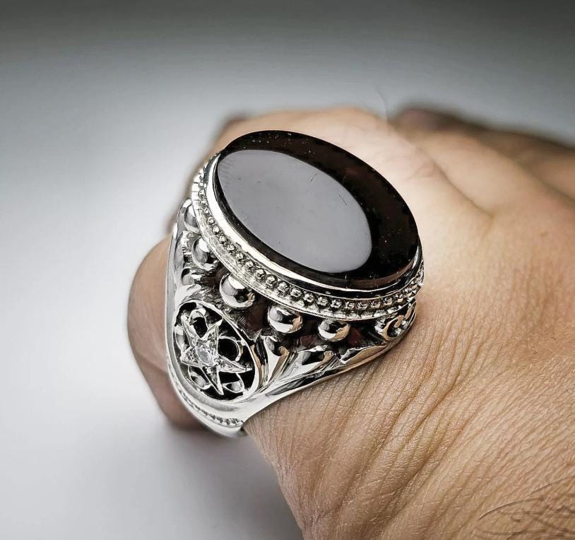 Handcrafted Deep Brown Yemeni Aqeeq Ring For Men, Natural Agate Rings, 925 Sterling Silver Aqeeq Ring Shia Rings