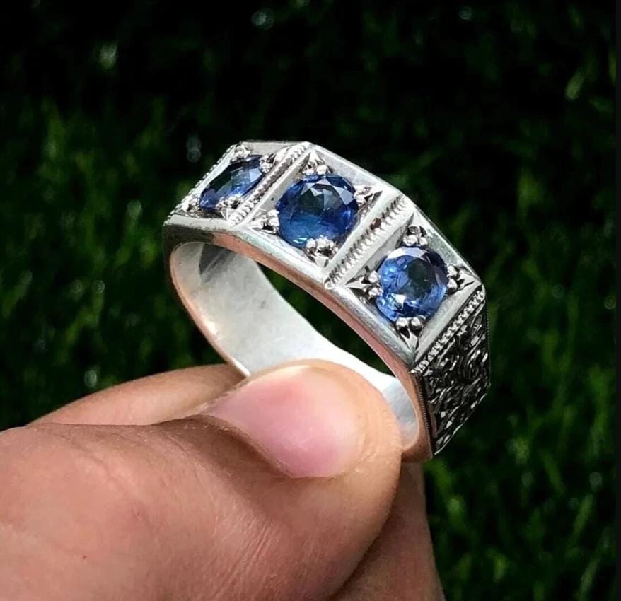 Handcrafted Blue Sapphire Ring, Mens Sapphire Ring, Sapphire 925 Sterling Silver Ring, Neelam Ring