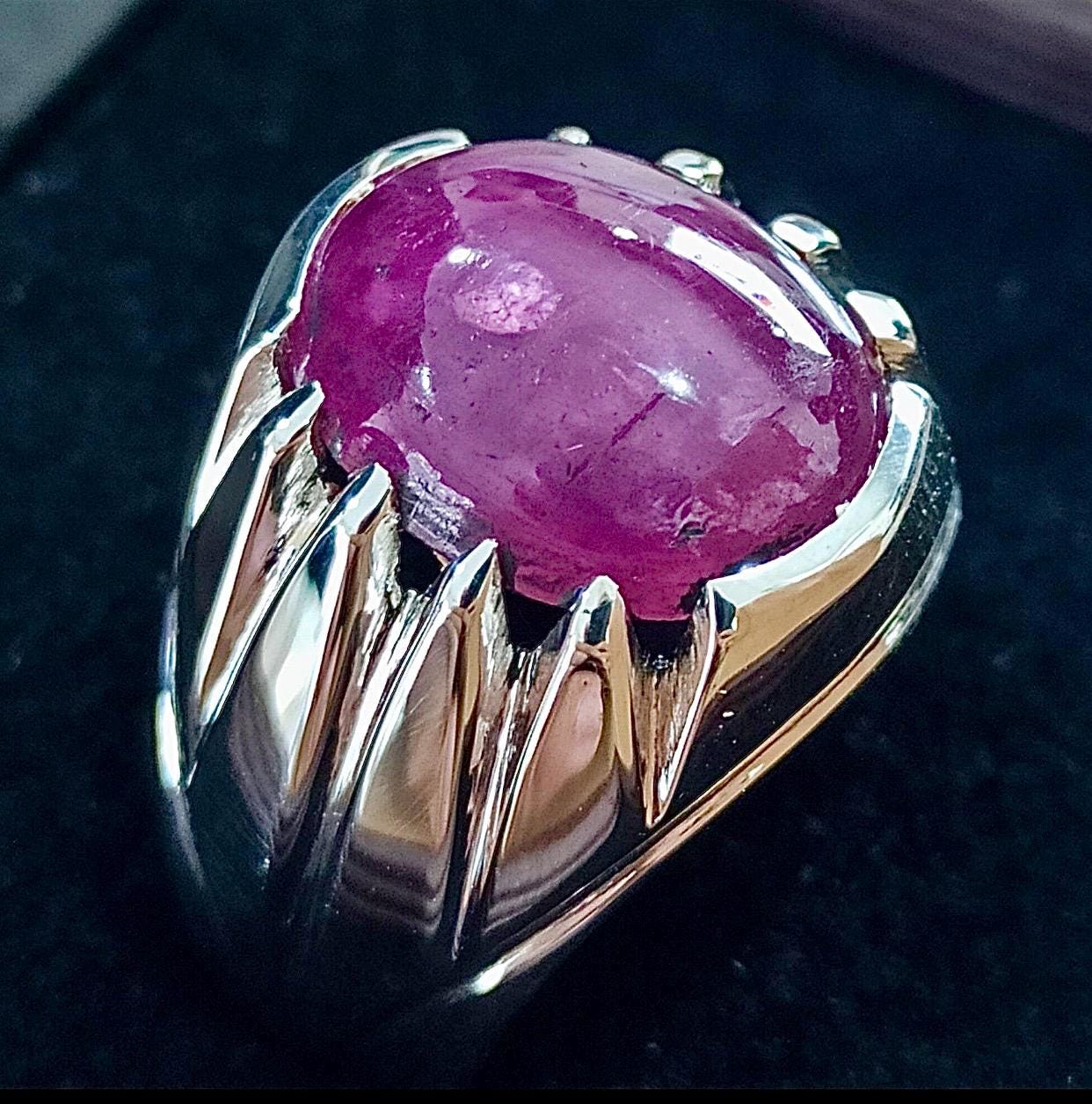 Handcrafted Cabochon Ruby Ring, Natural Ruby Sterling Silver 925 Yaqoot Ring Ruby Gemstone Ring