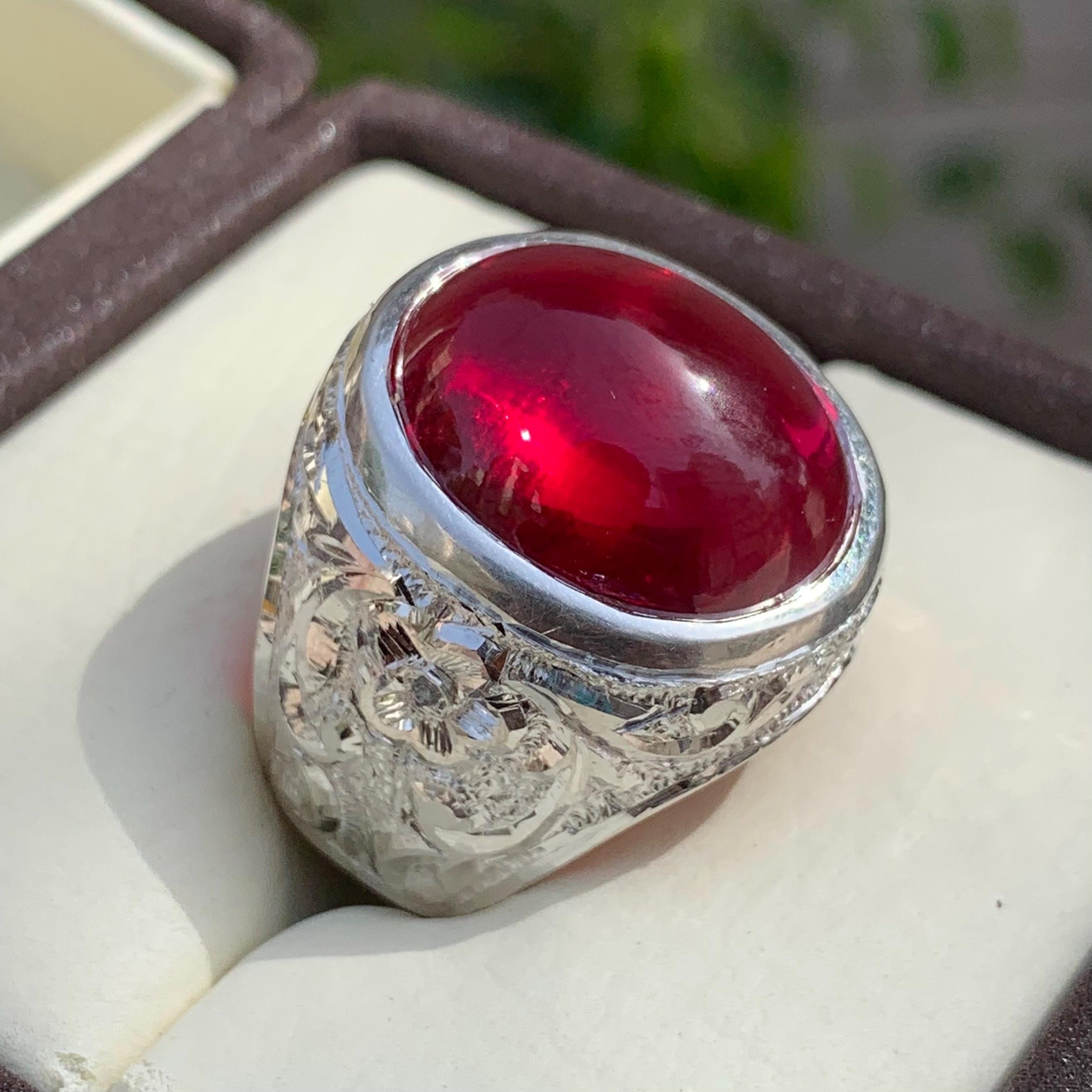 Handcrafted Big Deep Red Ruby Mens Ring Sterling Silver 925 Anari Yaqoot Ring Roby Gemstone Ring