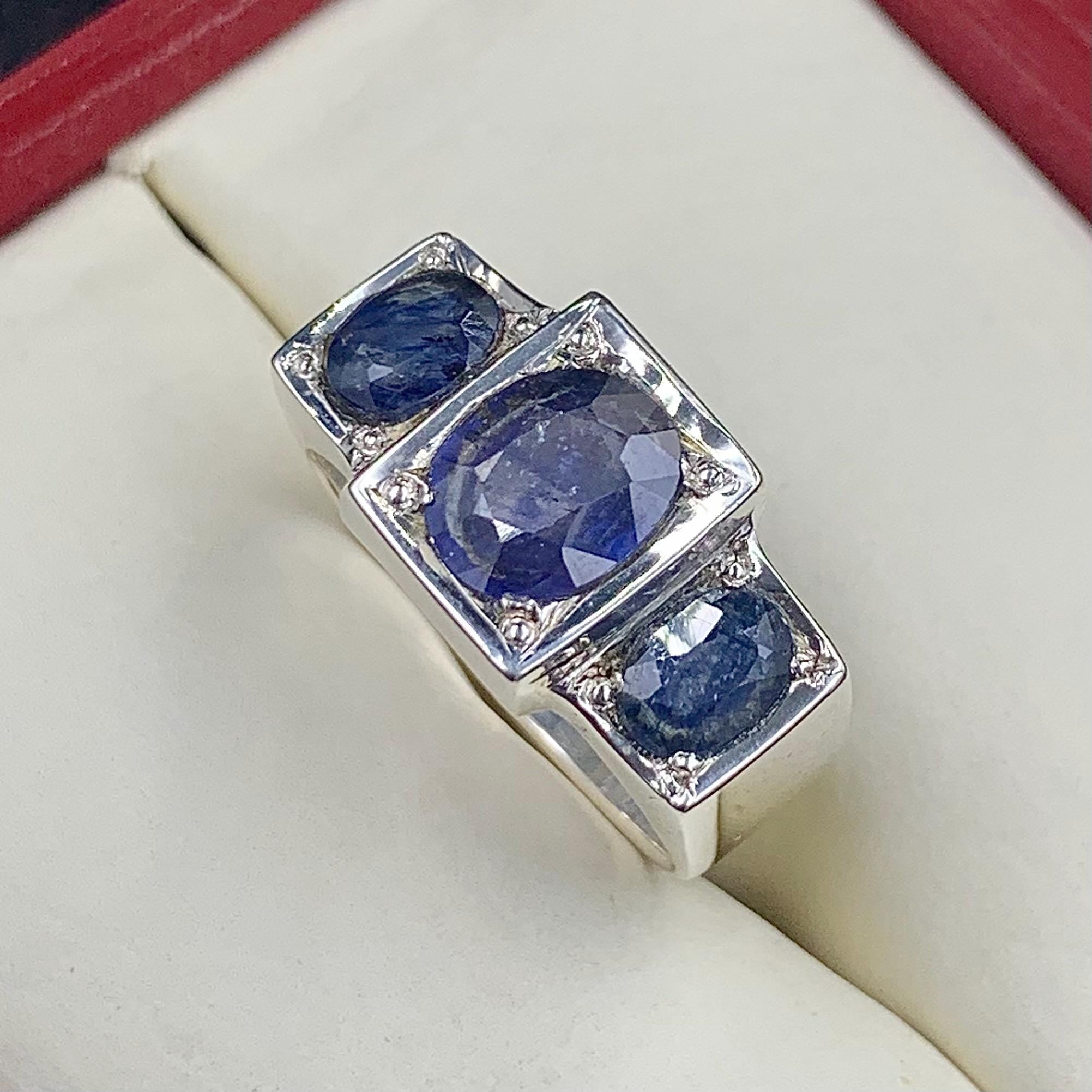 Handcrafted Mens Sapphire Ring, Blue Sapphire Ring, Natural Sapphire 925 Sterling Silver Ring, Neelam Ring